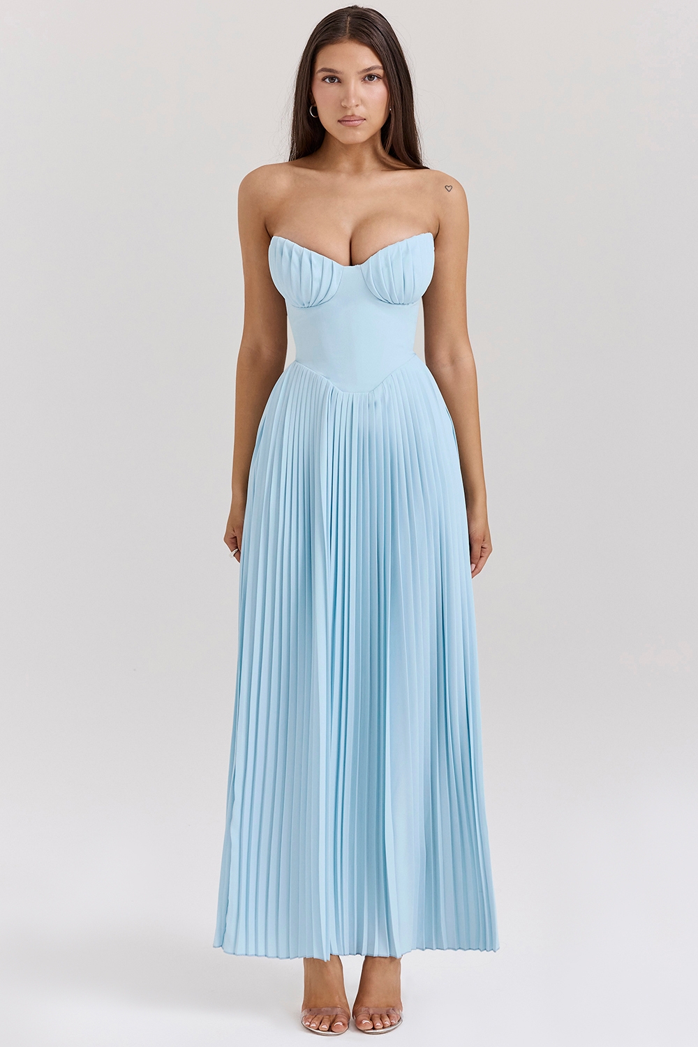 Ocean Blue Pleated Maxi Dress - TREBLEV