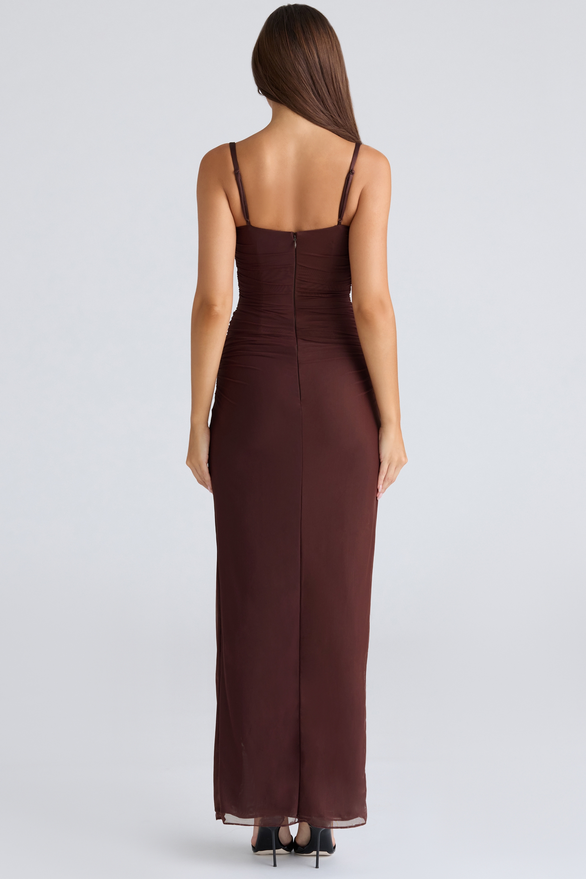 Burgundy Stretch Mesh Maxi Dress - TREBLEV