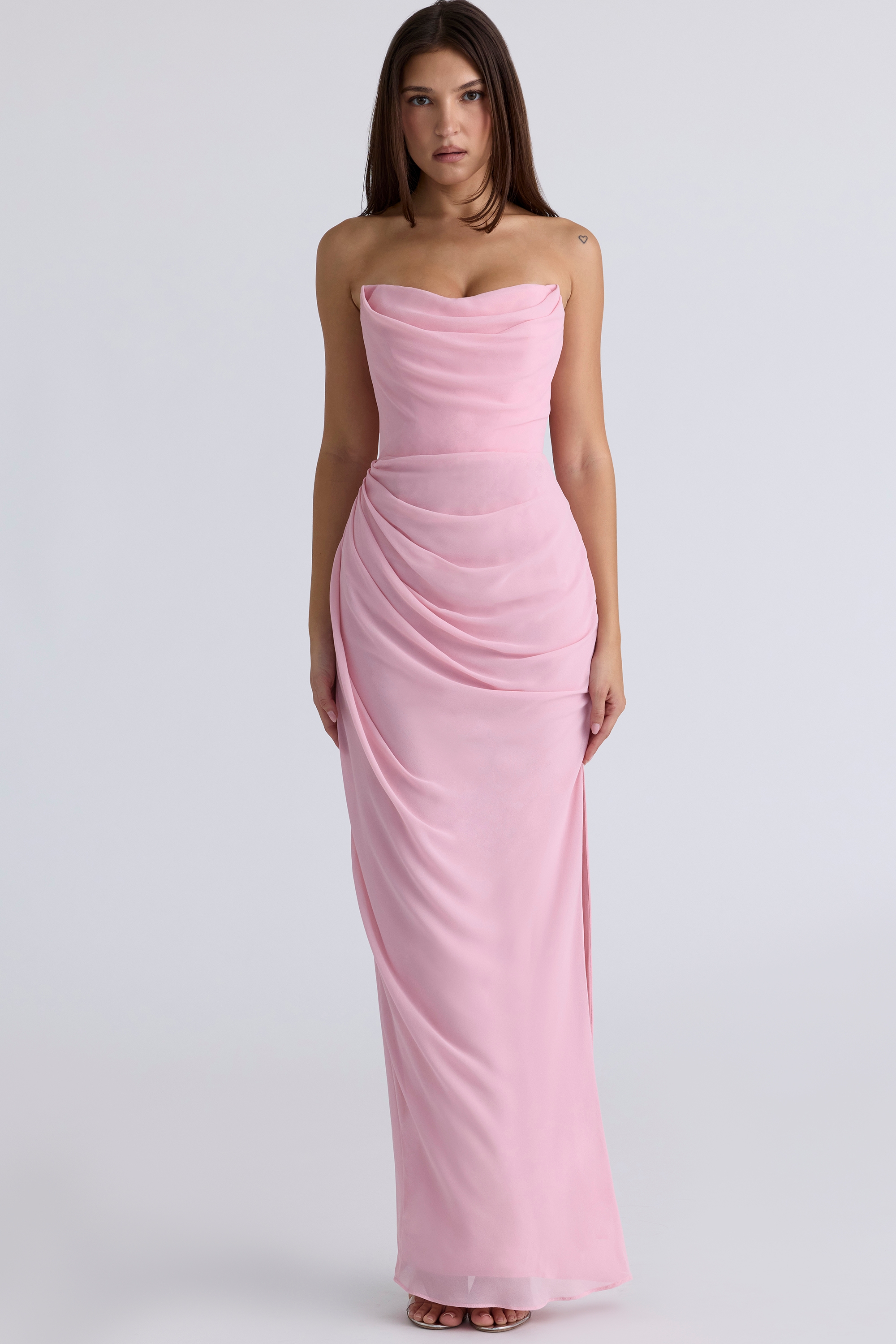 Pink Quartz Georgette Strapless Gown - TREBLEV