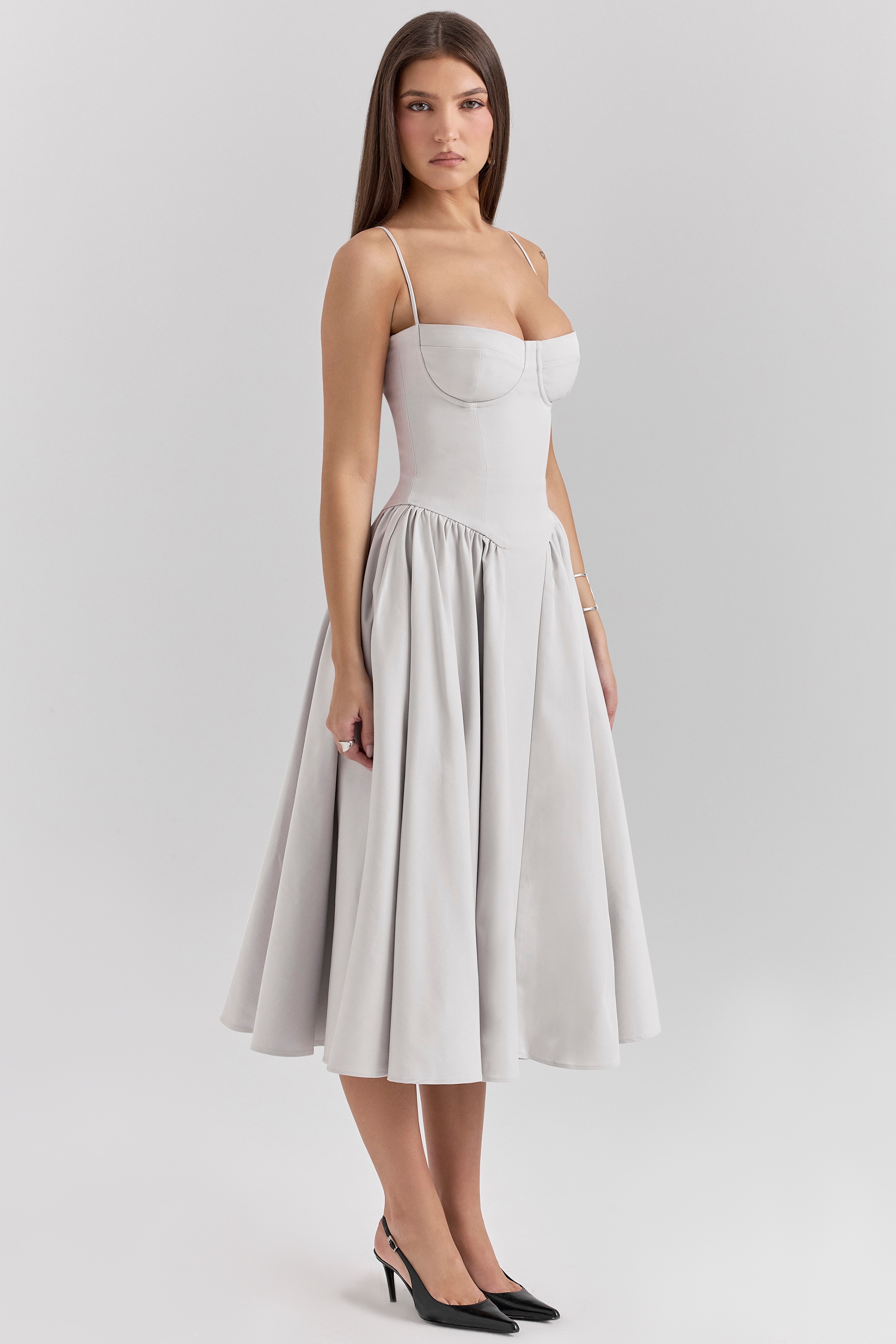 Dove Grey Corset Midi Dress - TREBLEV