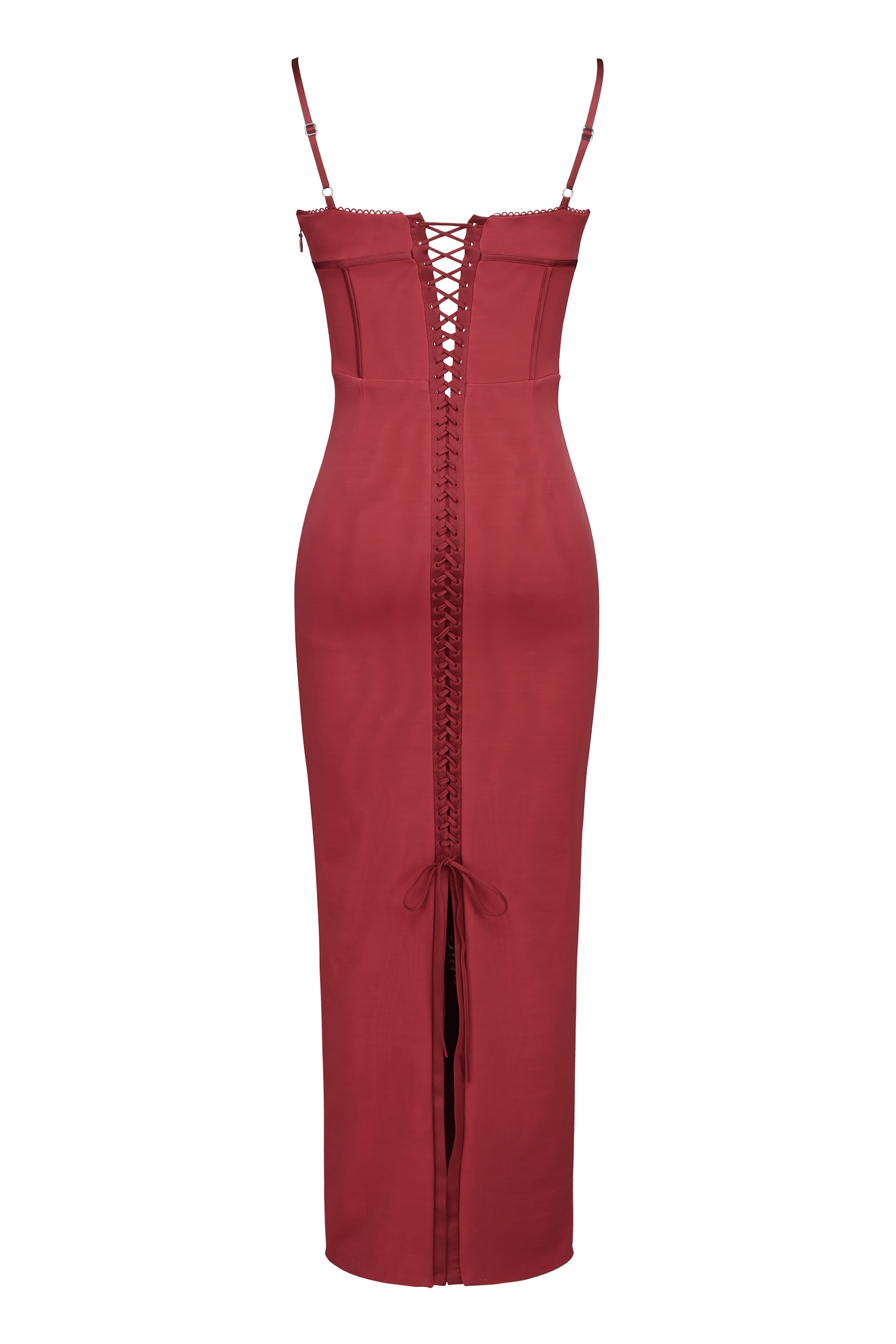 Wine Mesh Bodycon Maxi Dress - TREBLEV