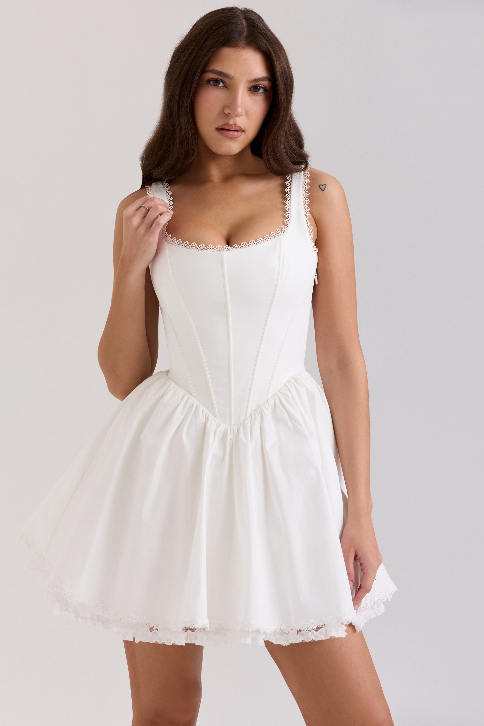 White Stretch Cotton Mini Dress - TREBLEV