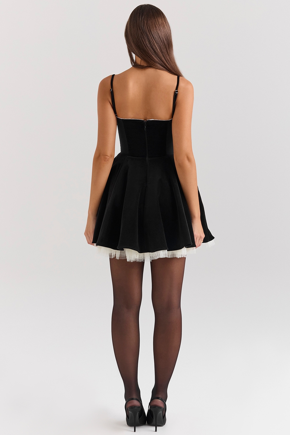 Black Velvet Tulle Mini Dress - TREBLEV