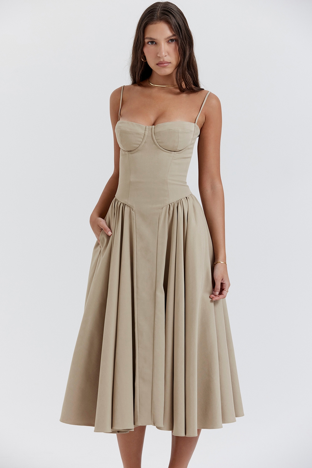 Taupe Corset Sundress - TREBLEV