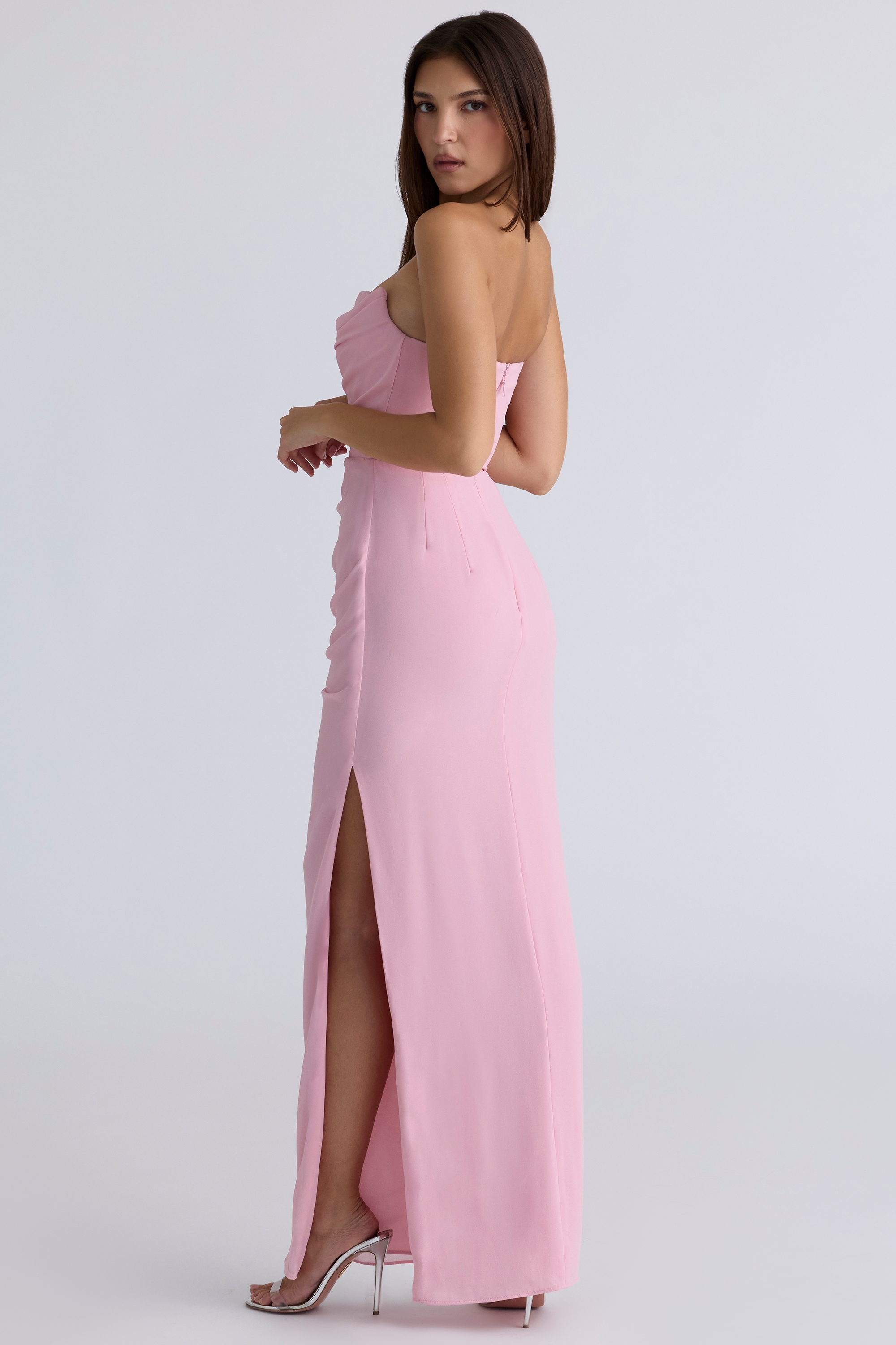 Pink Quartz Georgette Strapless Gown - TREBLEV