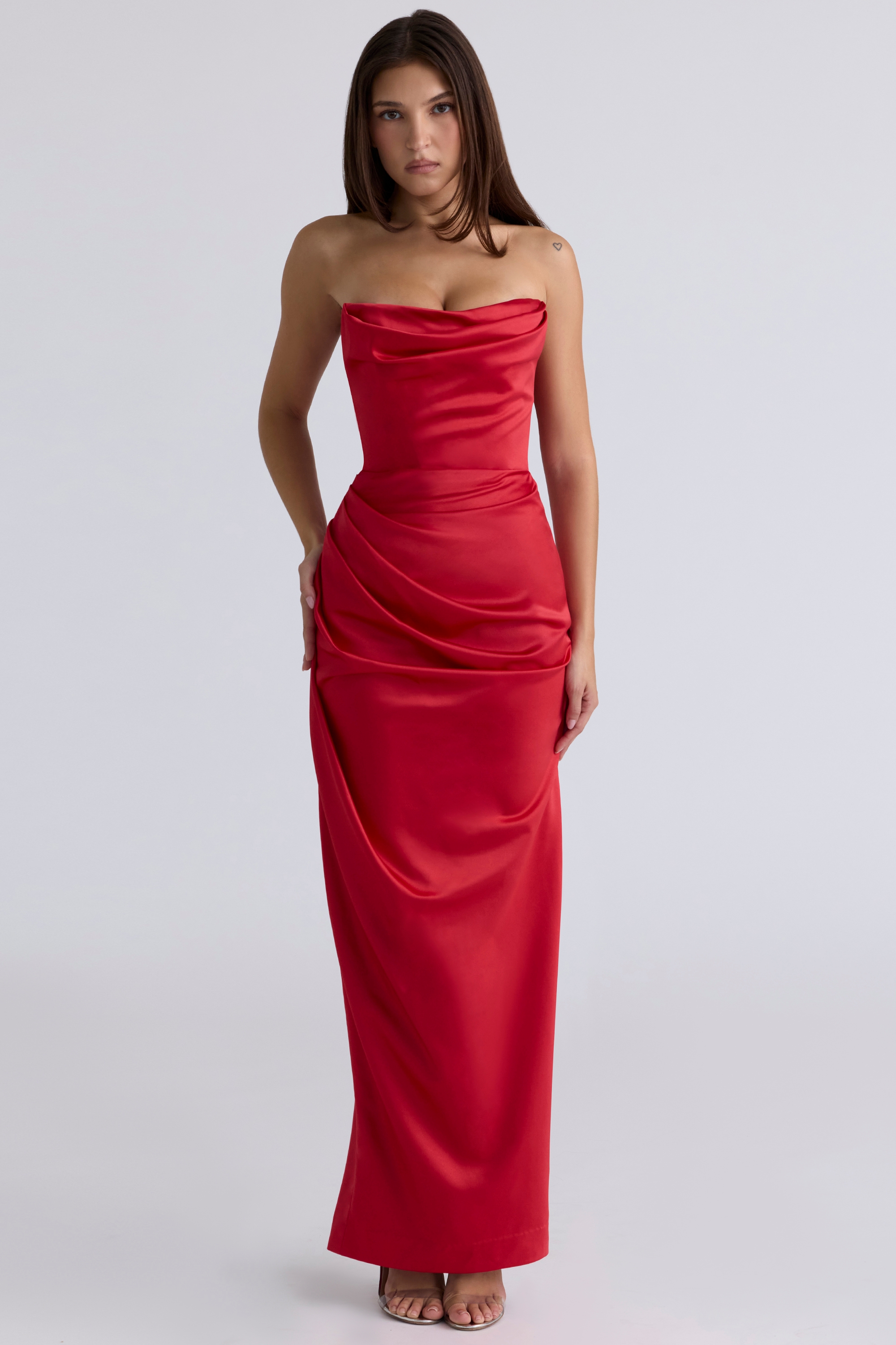 Scarlet Satin Strapless Gown - TREBLEV
