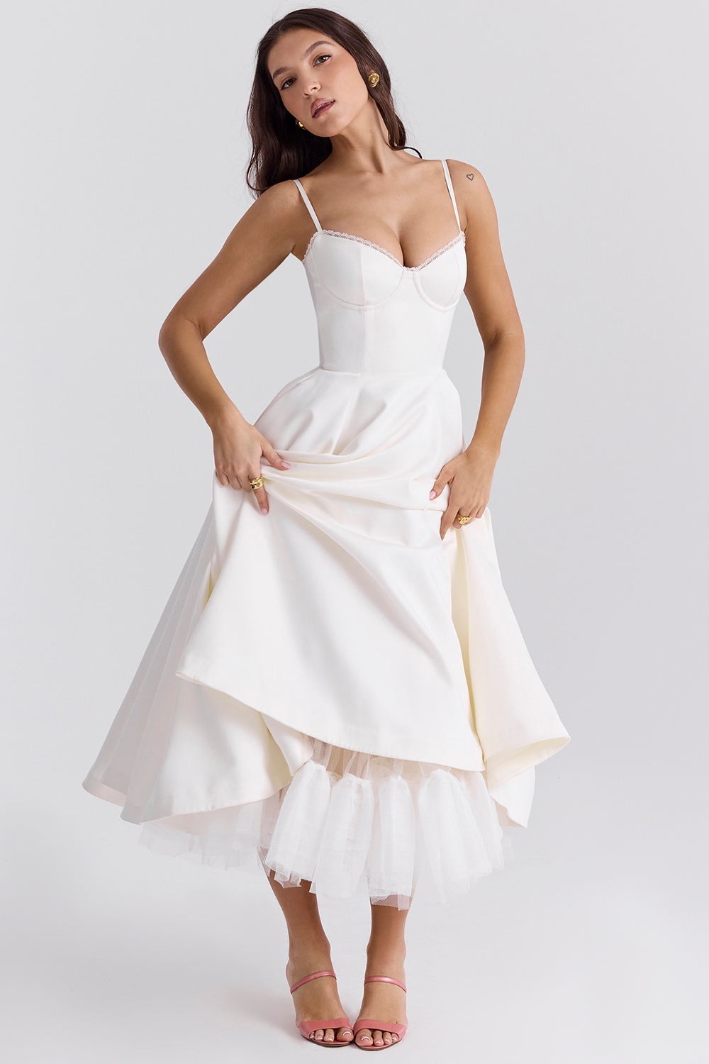 White Tulle Midi Dress - TREBLEV