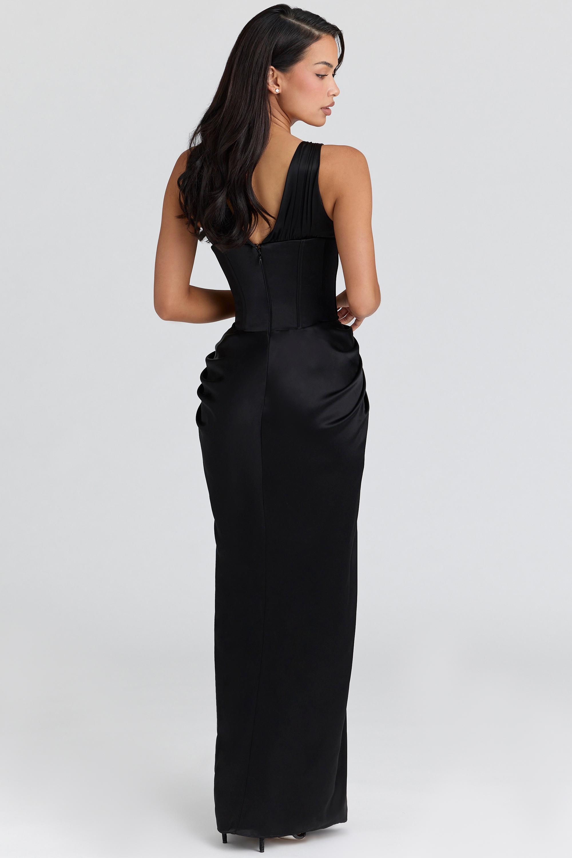 Black Satin Hourglass Maxi Dress - Limited Edition - TREBLEV