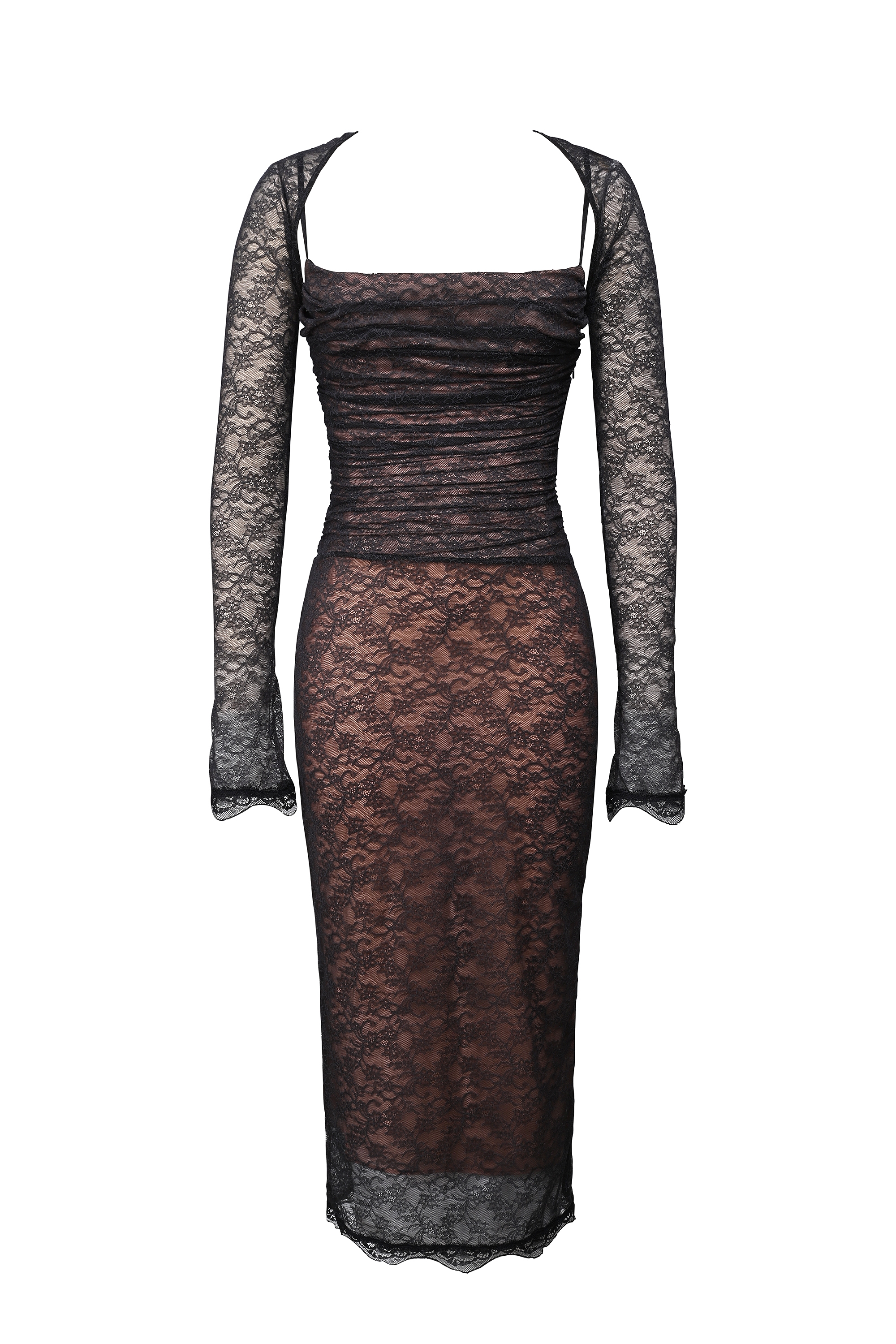 Black Lace Corset Midi Dress - TREBLEV