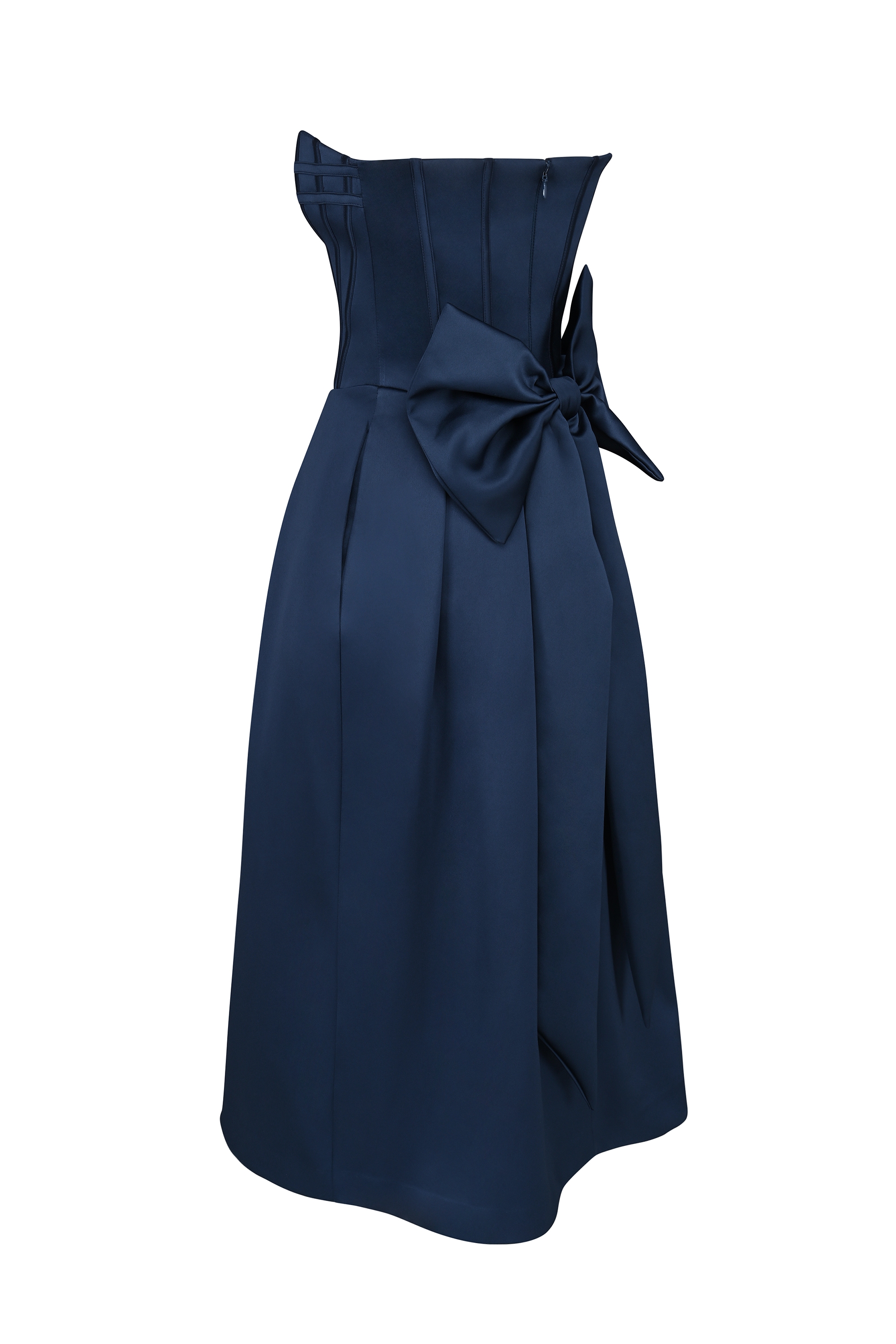Midnight Blue Strapless Detachable Bow Midi Dress - TREBLEV