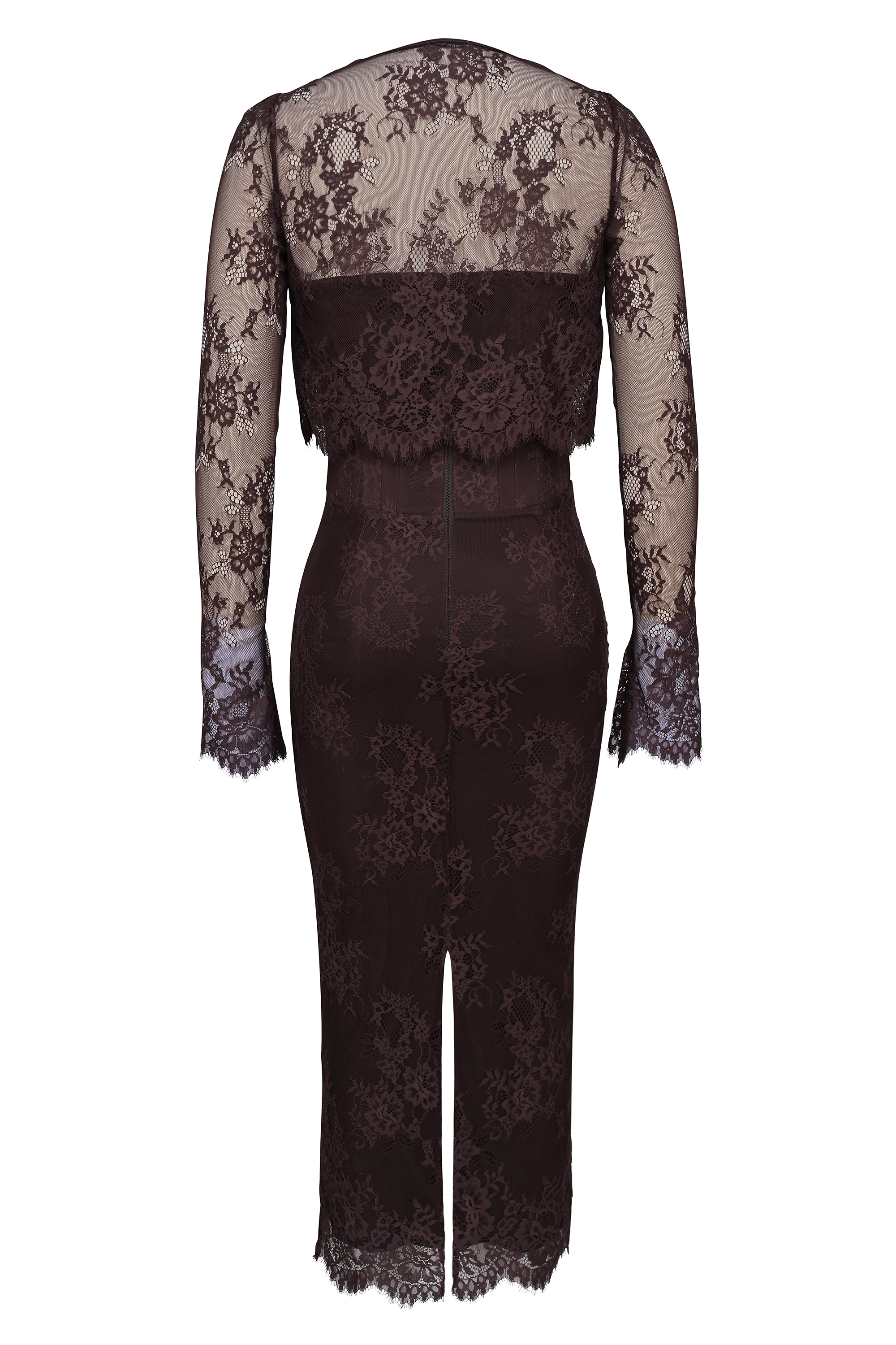 Bitter Chocolate Lace Corset Midi Dress & Bolero - TREBLEV