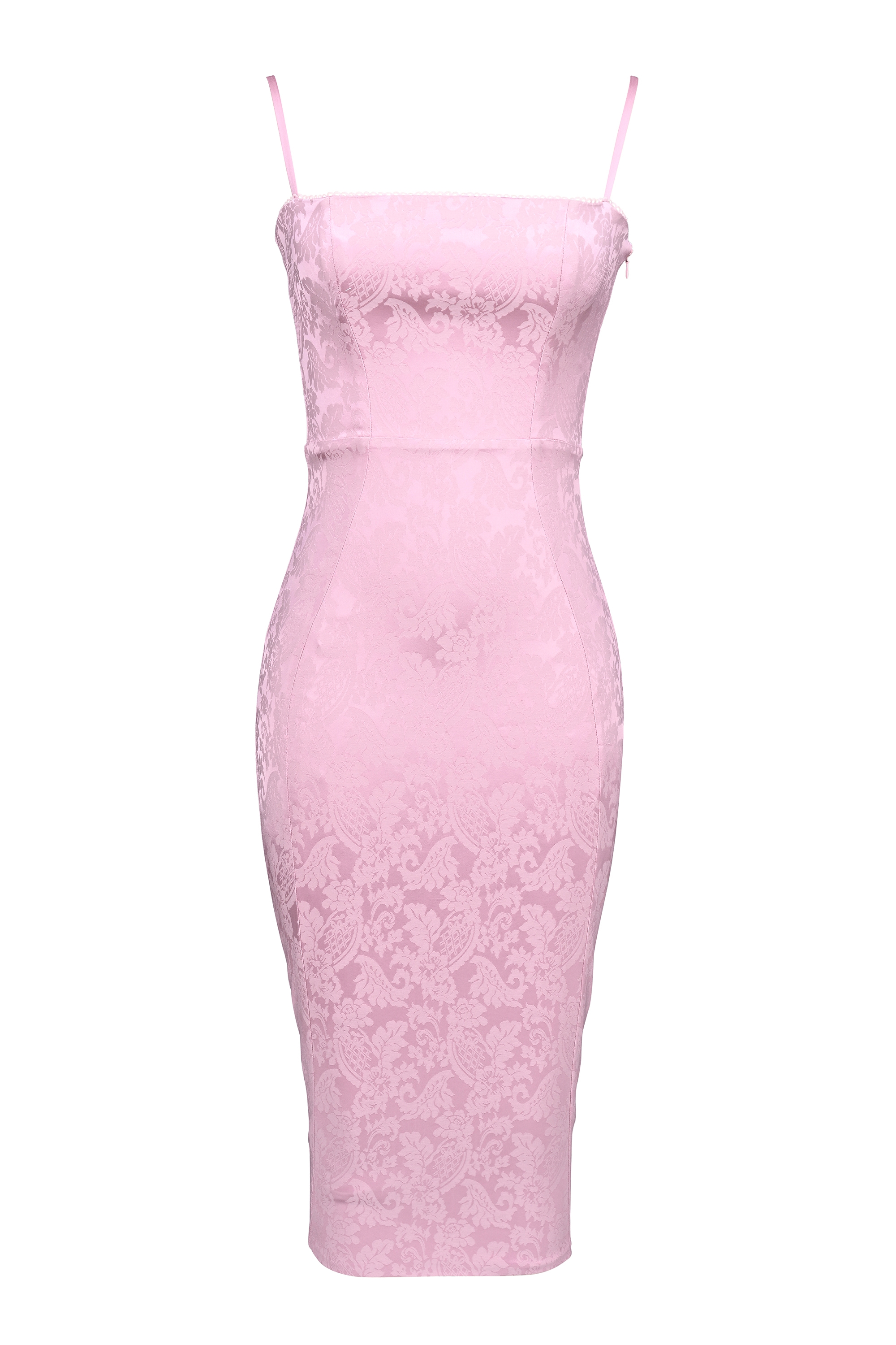 Pink Jacquard Lace Up Bodycon Midi Dress - TREBLEV