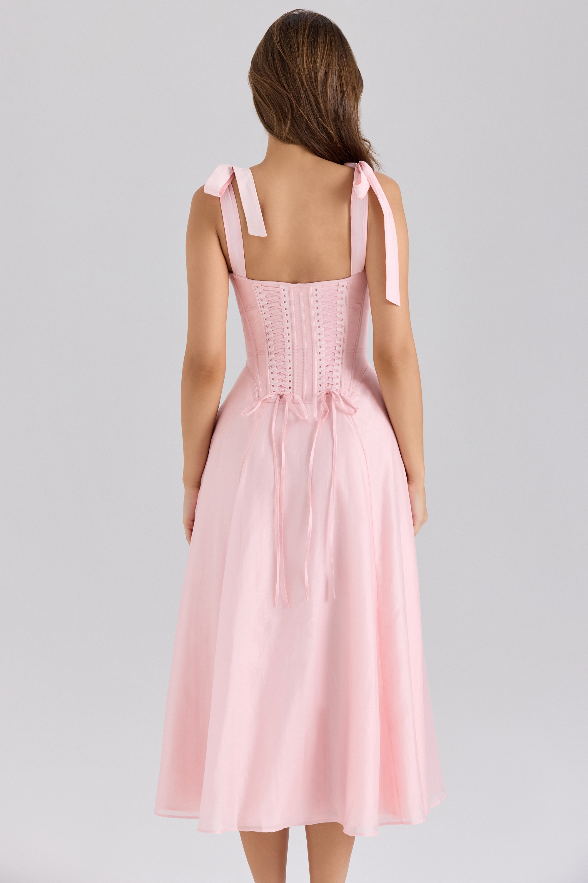 Pink Chiffon Tie Strap Midi Dress - TREBLEV
