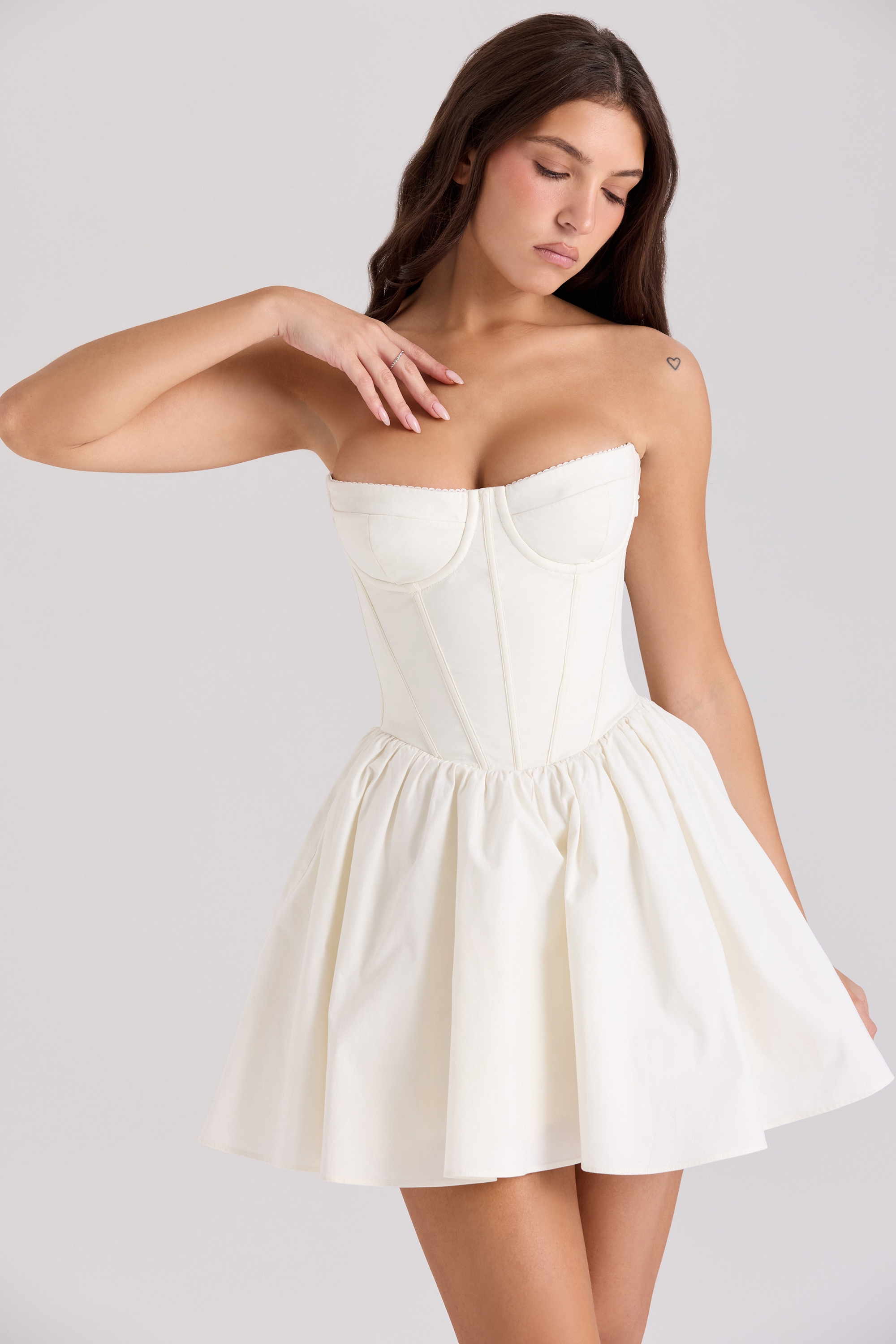 Ivory Cotton Strapless Corset Mini Dress - TREBLEV