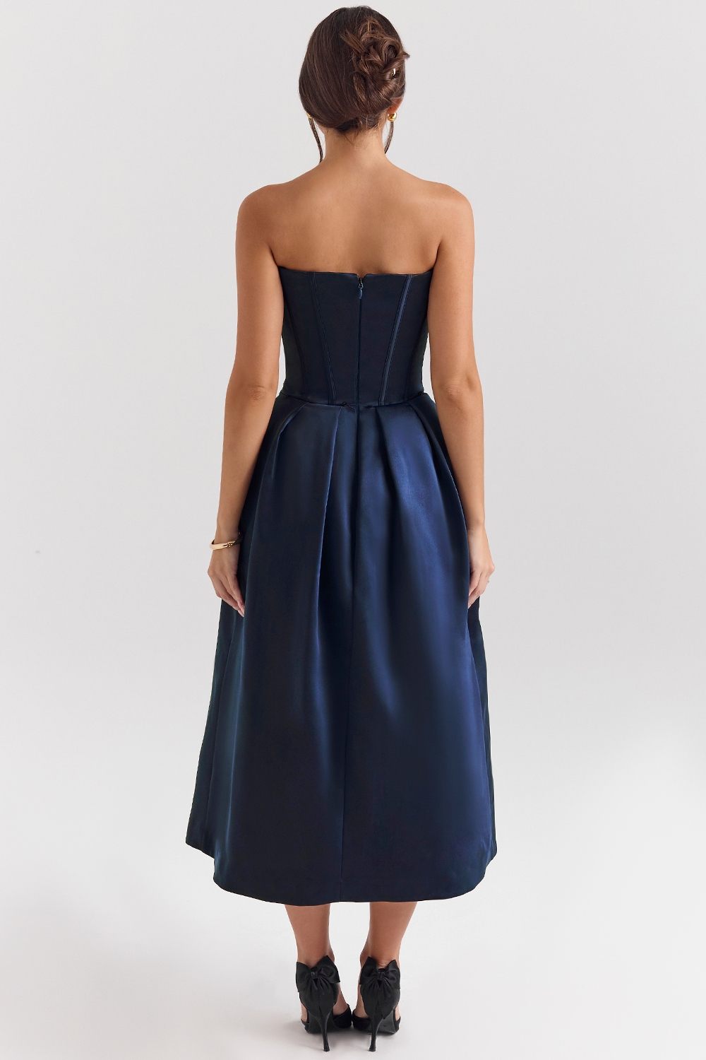 Midnight Blue Strapless Detachable Bow Midi Dress - TREBLEV