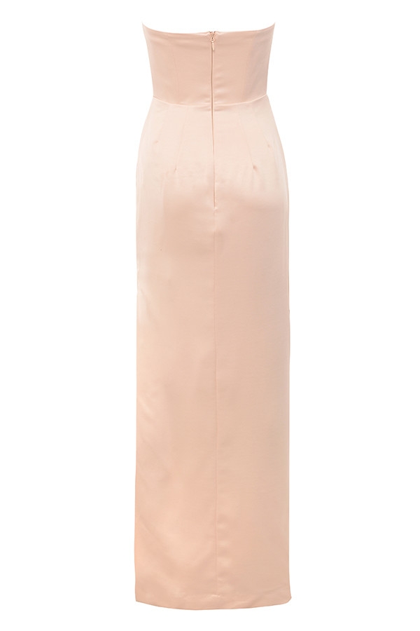 Champagne Satin Strapless Gown - TREBLEV