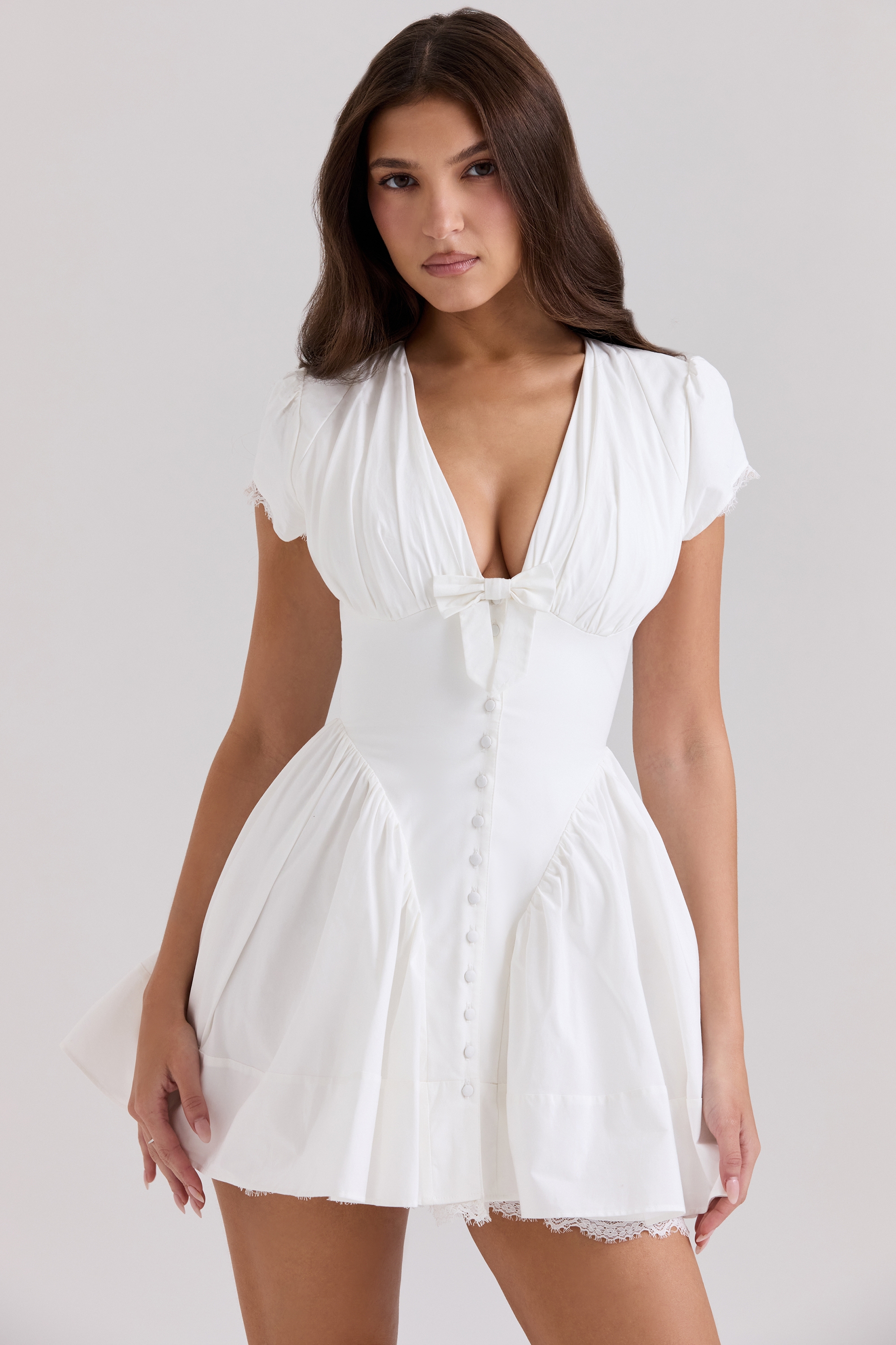 White Stretch Cotton Mini Dress - TREBLEV