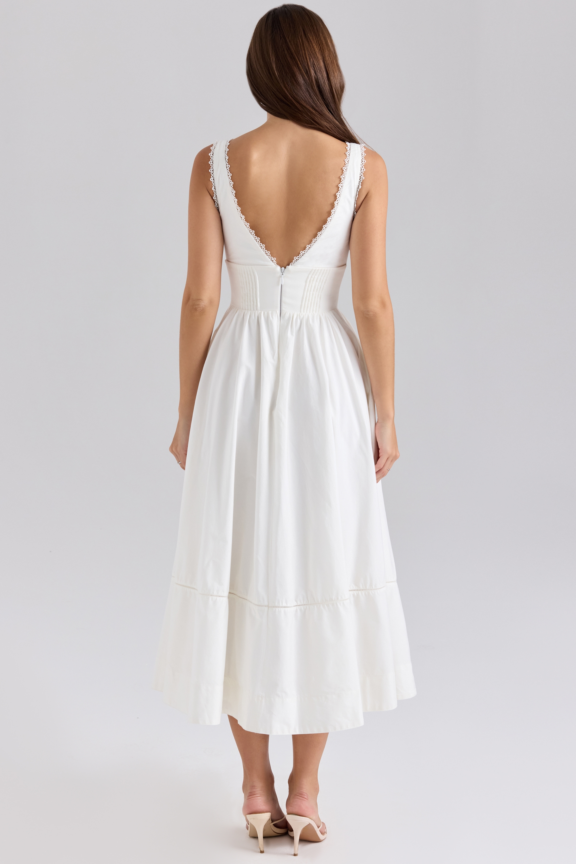 White Stretch Cotton Midi Sundress - TREBLEV