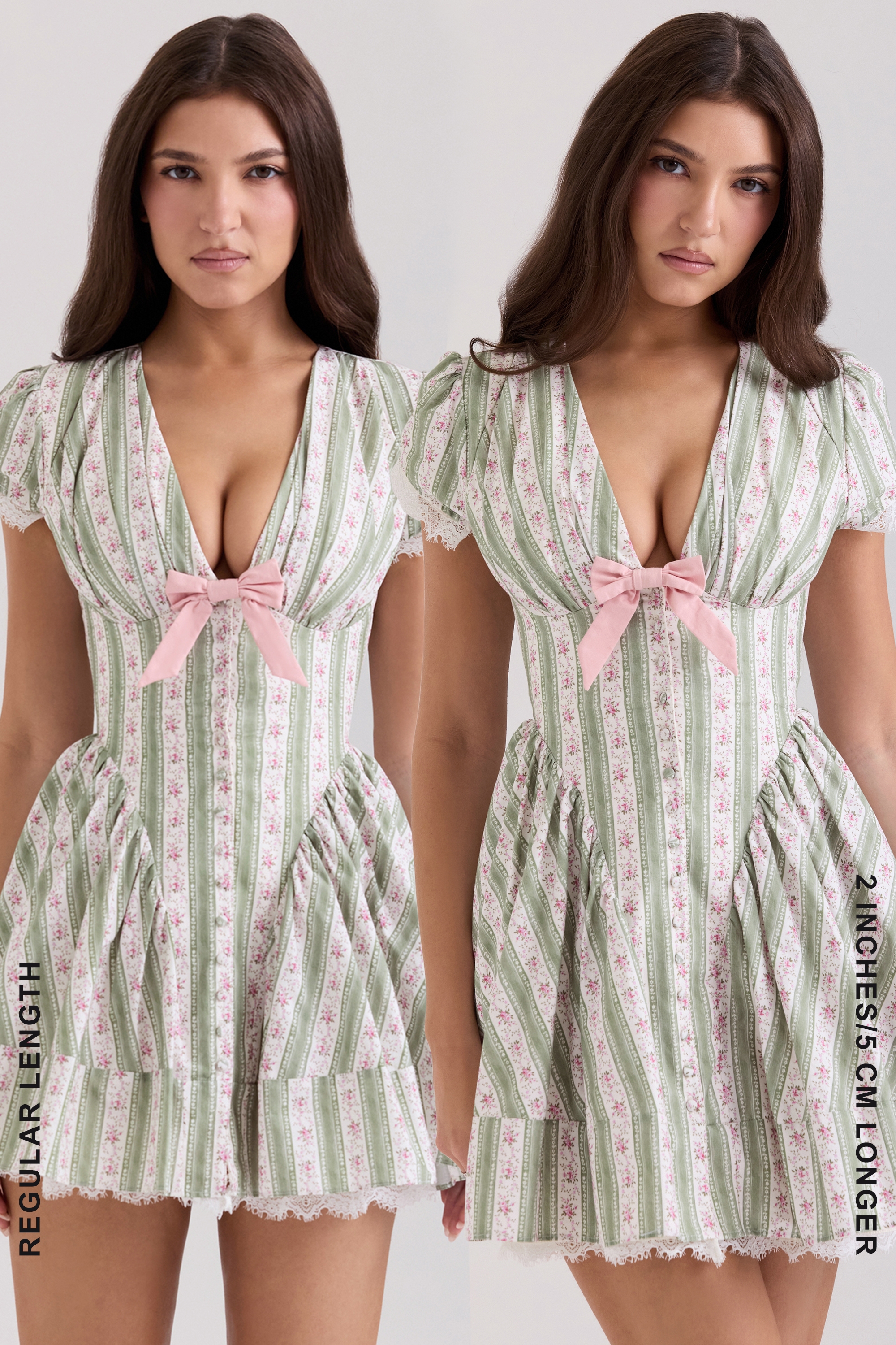 Green Stripe Floral Print Stretch Cotton Mini Dress - TREBLEV
