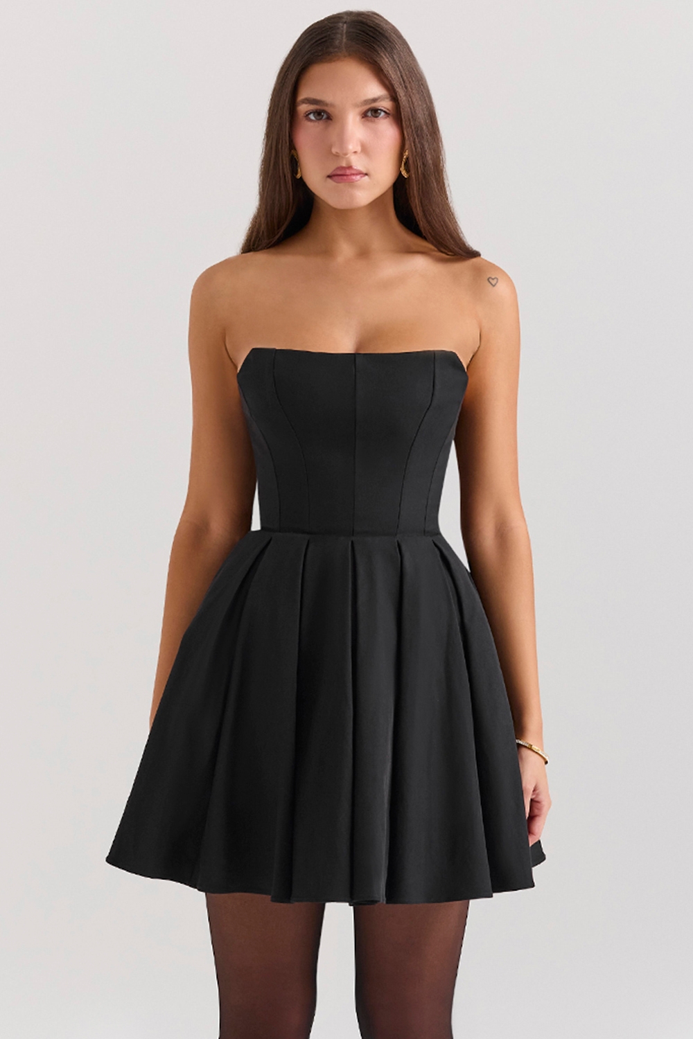 Black Strapless Detachable Bow Mini Dress - TREBLEV