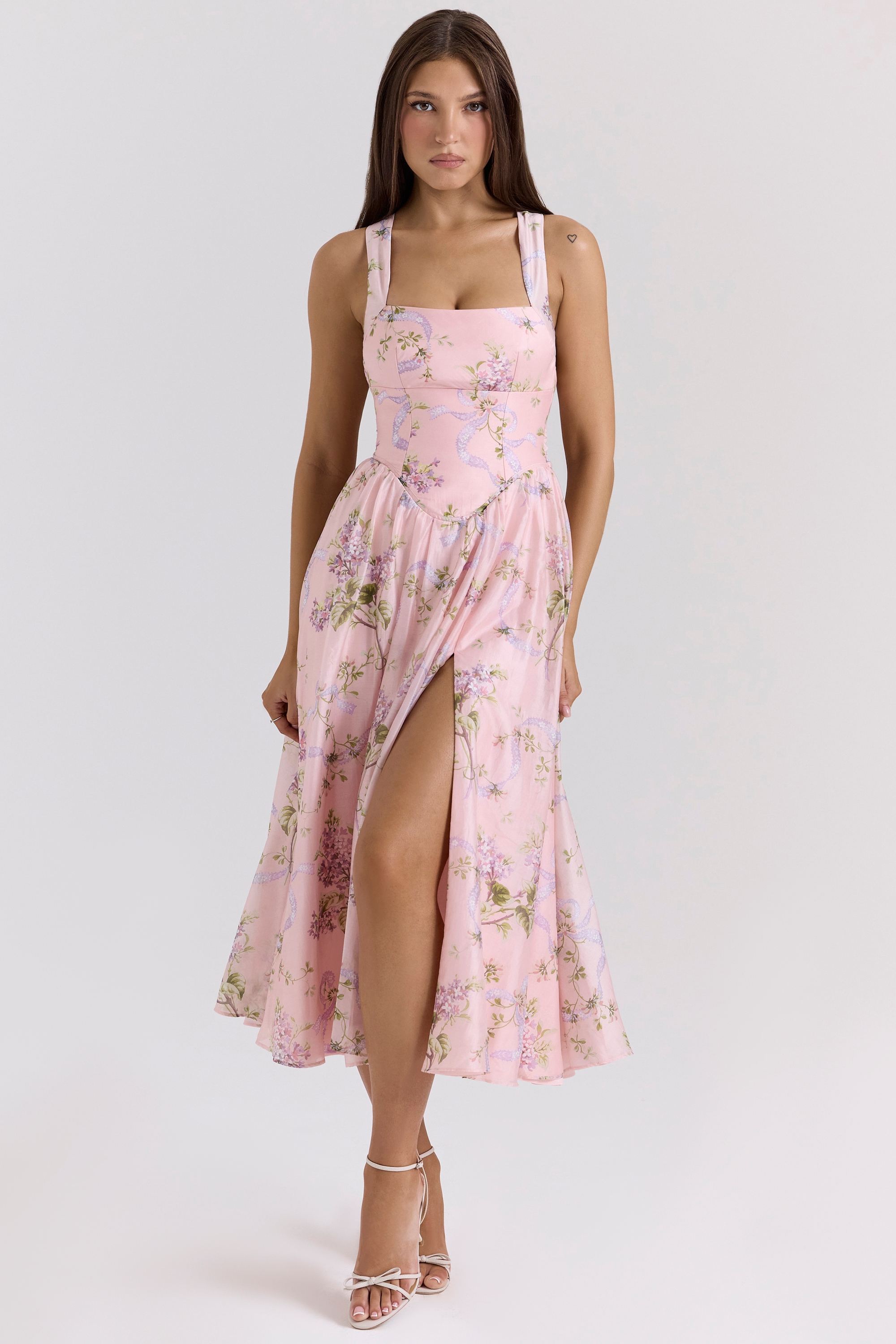 Pink Floaty Chiffon Midi Sundress - TREBLEV