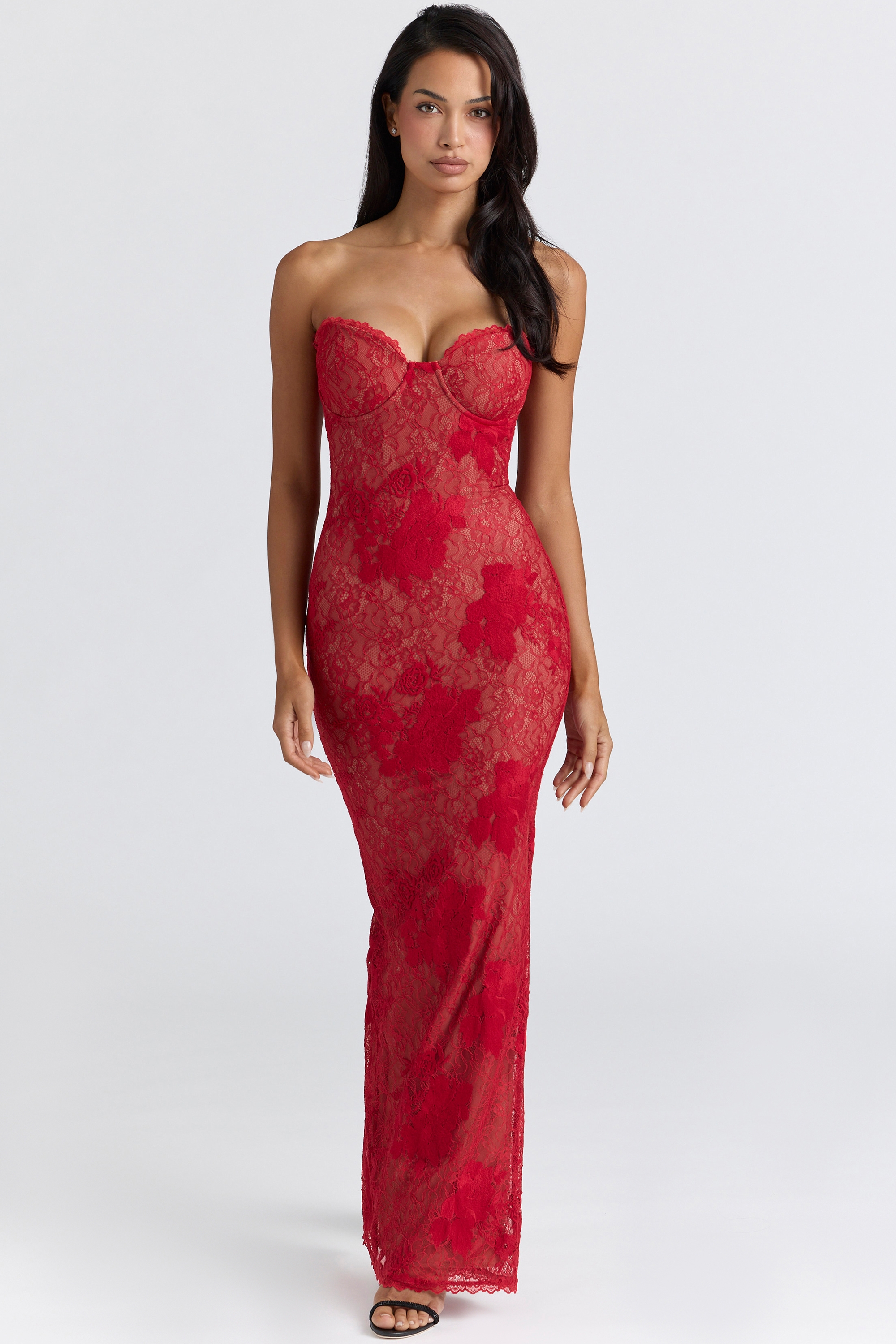 Red Lace Embroidered Maxi Dress - Limited Edition - TREBLEV