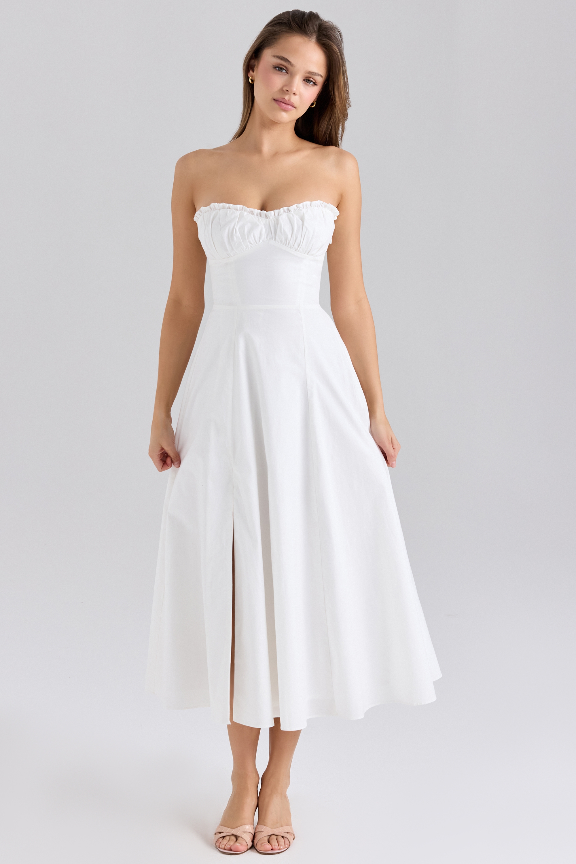 Rose Print Cotton Detachable Corset Midi Sundress - TREBLEV