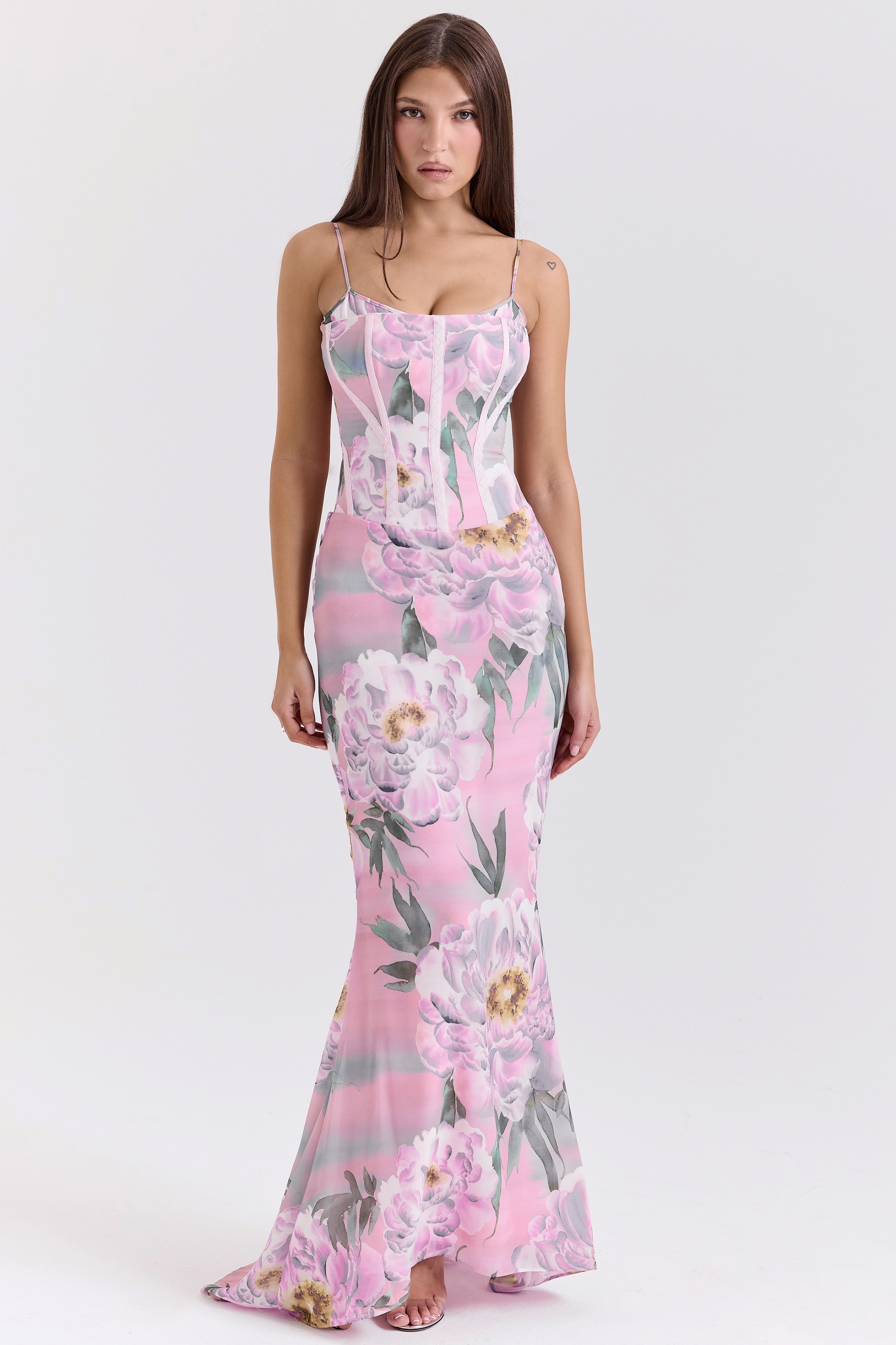 Pink Floral Corset Maxi Dress - TREBLEV