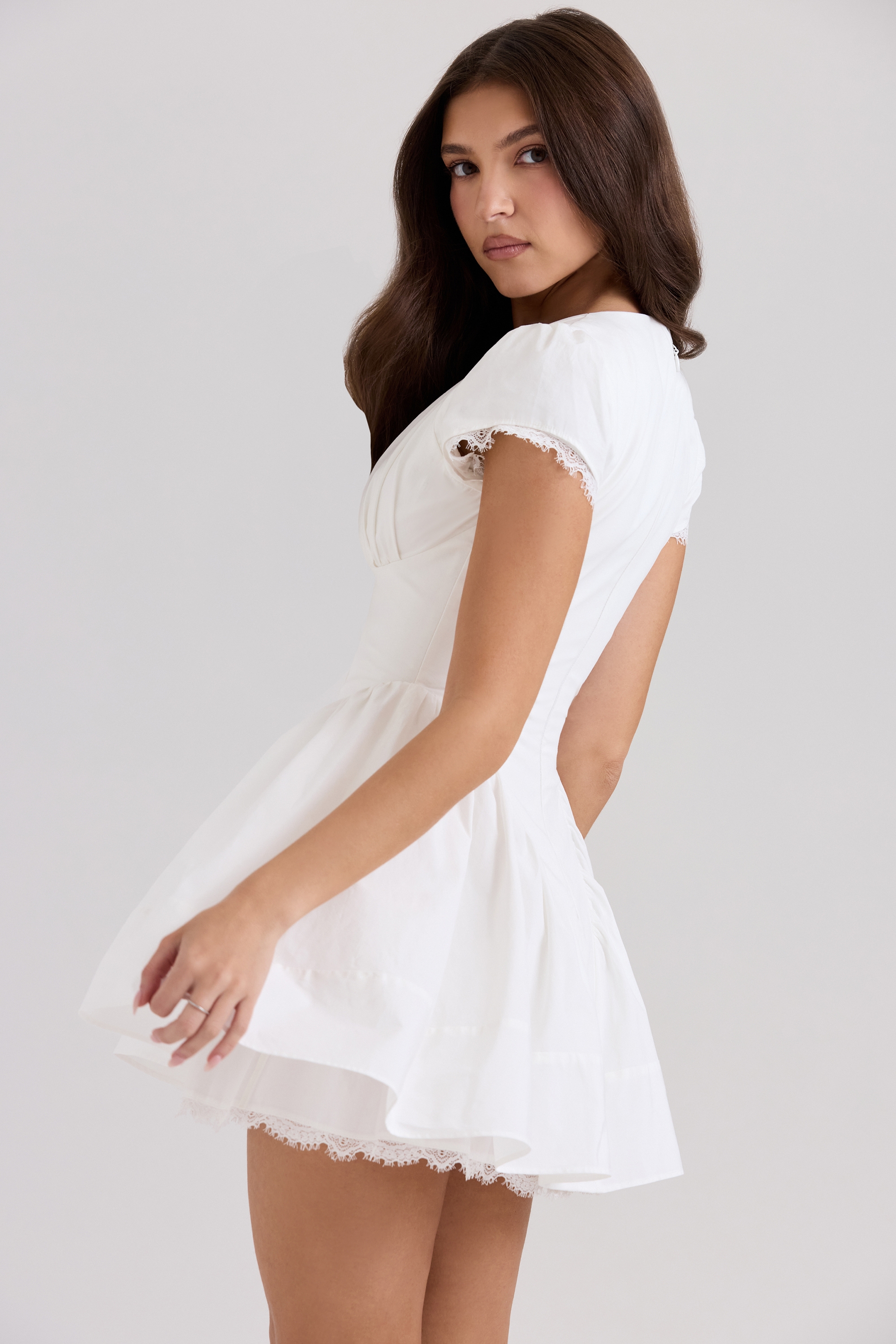 White Stretch Cotton Mini Dress - TREBLEV