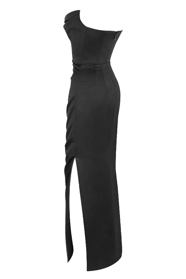 Black Satin Strapless Corset Maxi - TREBLEV