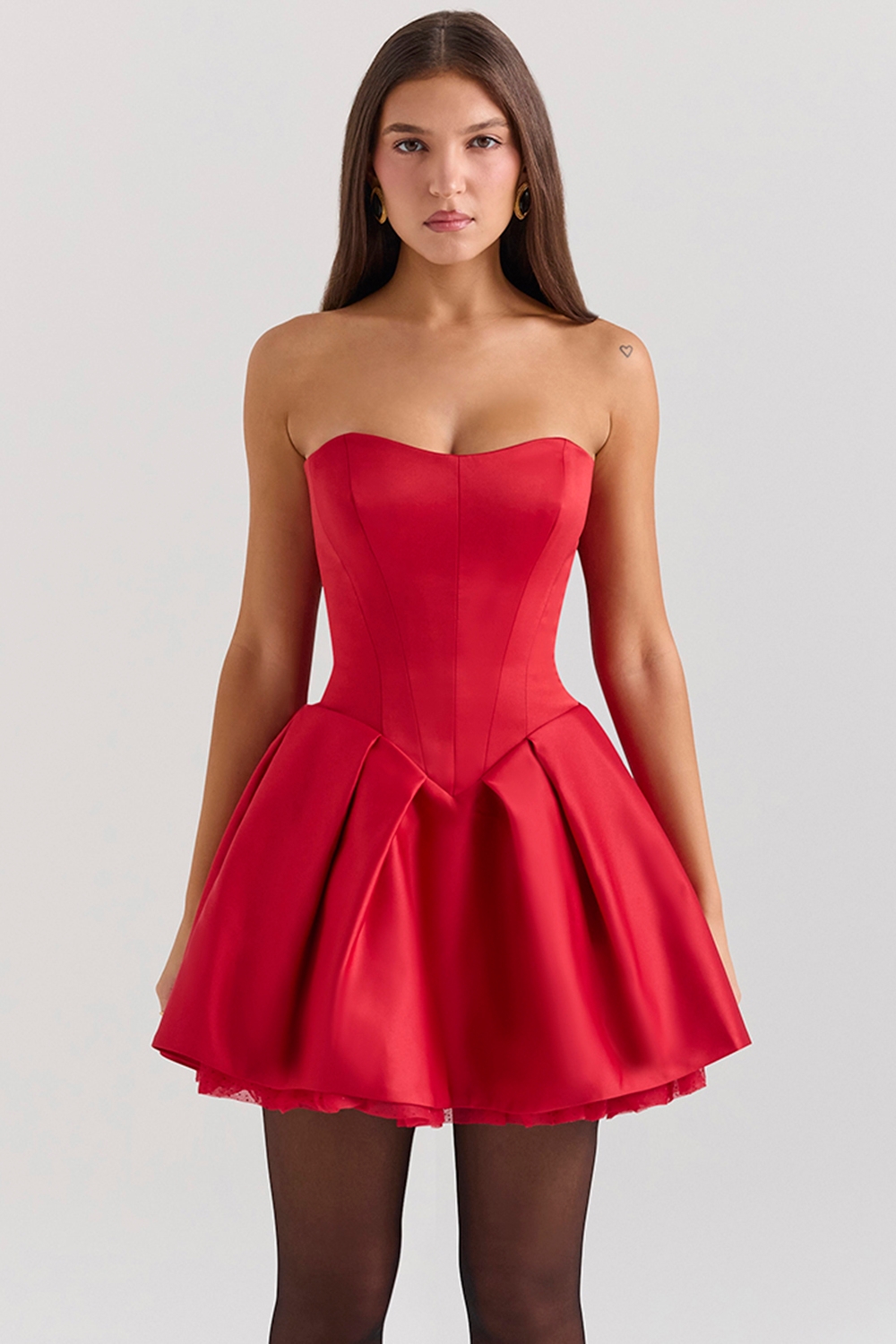 Holly Red Satin Detachable Bow Mini Dress - TREBLEV