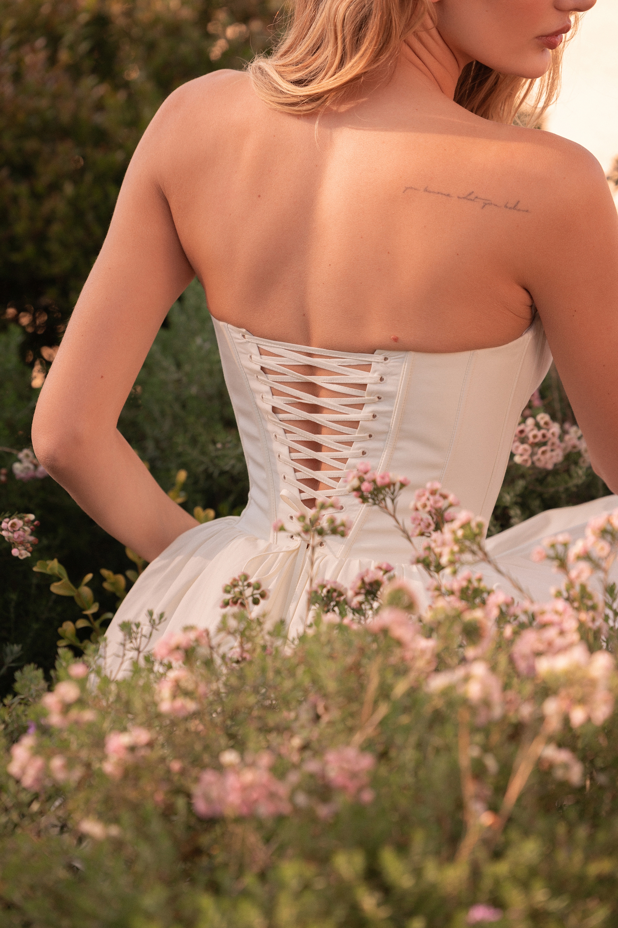 Ivory Cotton Strapless Corset Mini Dress - TREBLEV