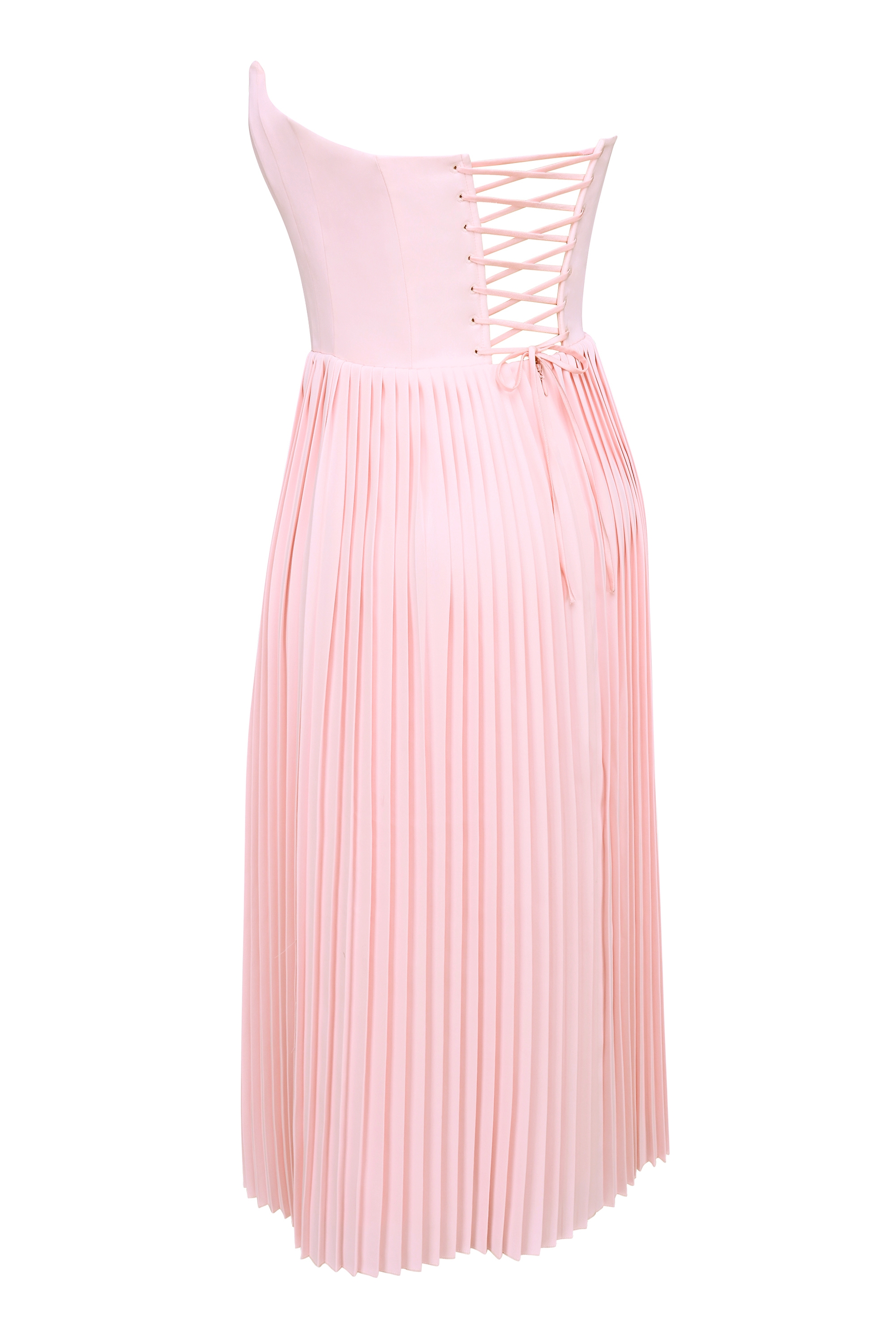 Pink Pleated Midi Corset Dress - TREBLEV