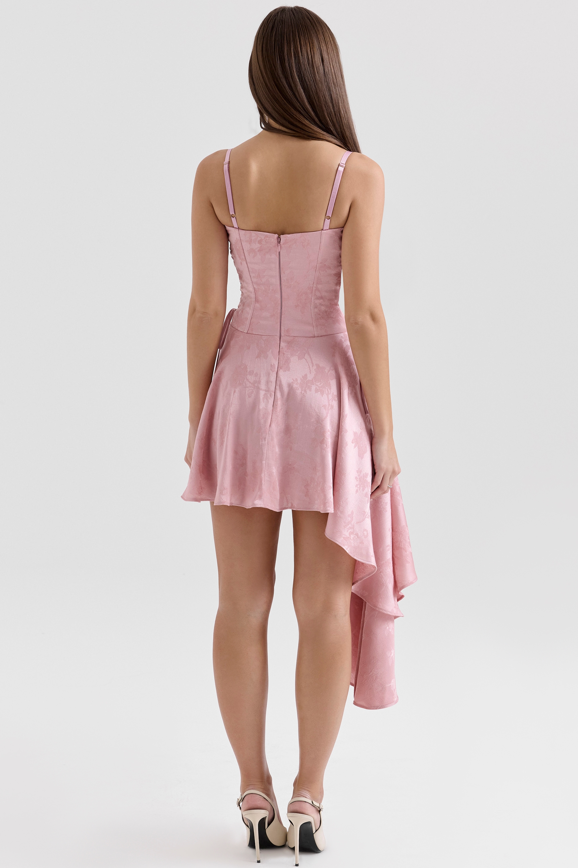 Pink Jacquard Draped Mini Dress - TREBLEV