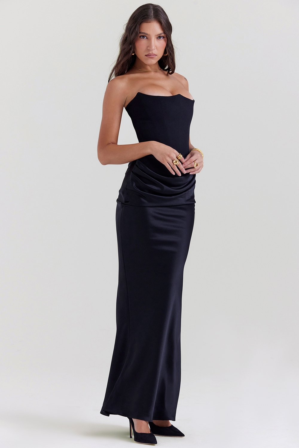 Black Strapless Corset Dress - TREBLEV