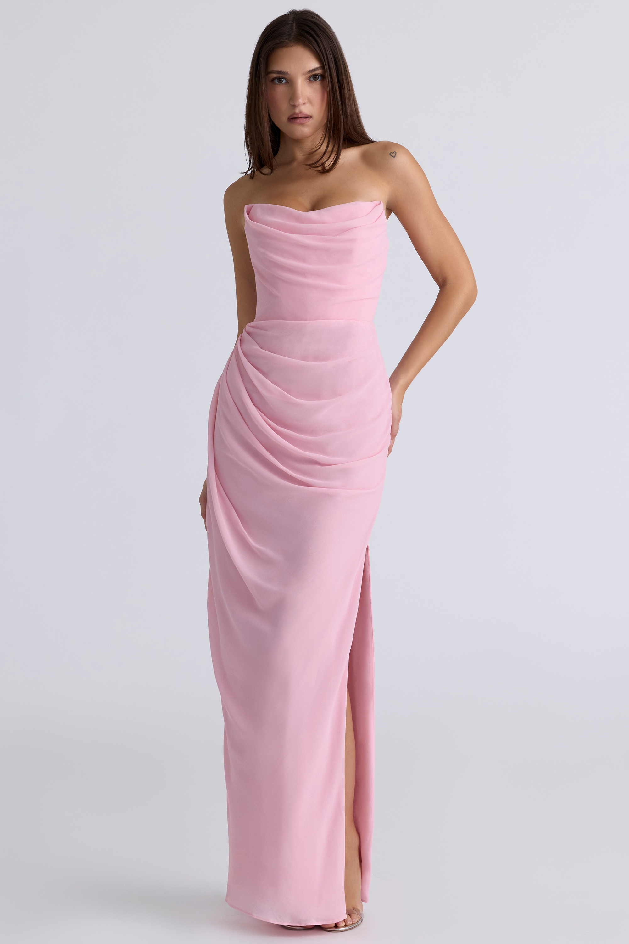 Pink Quartz Georgette Strapless Gown - TREBLEV