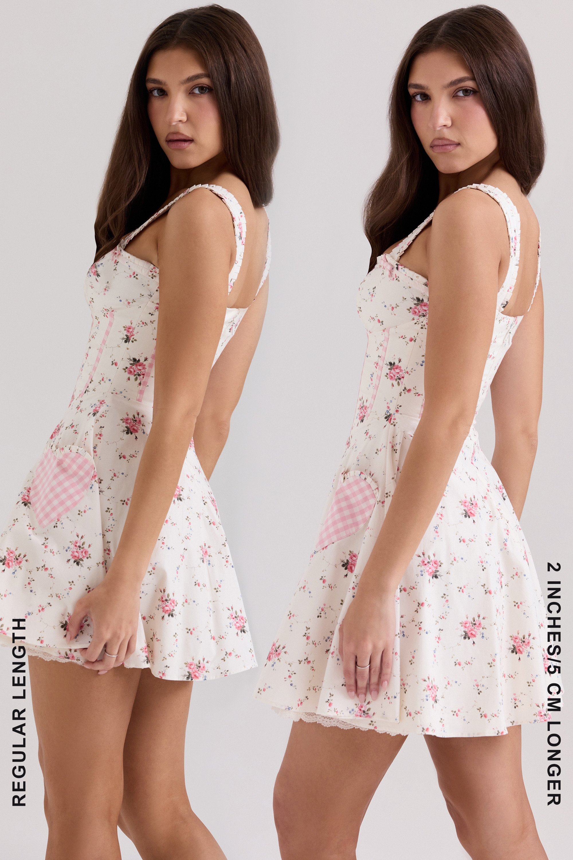 Cream Rose Print Stretch Cotton Mini Dress - TREBLEV