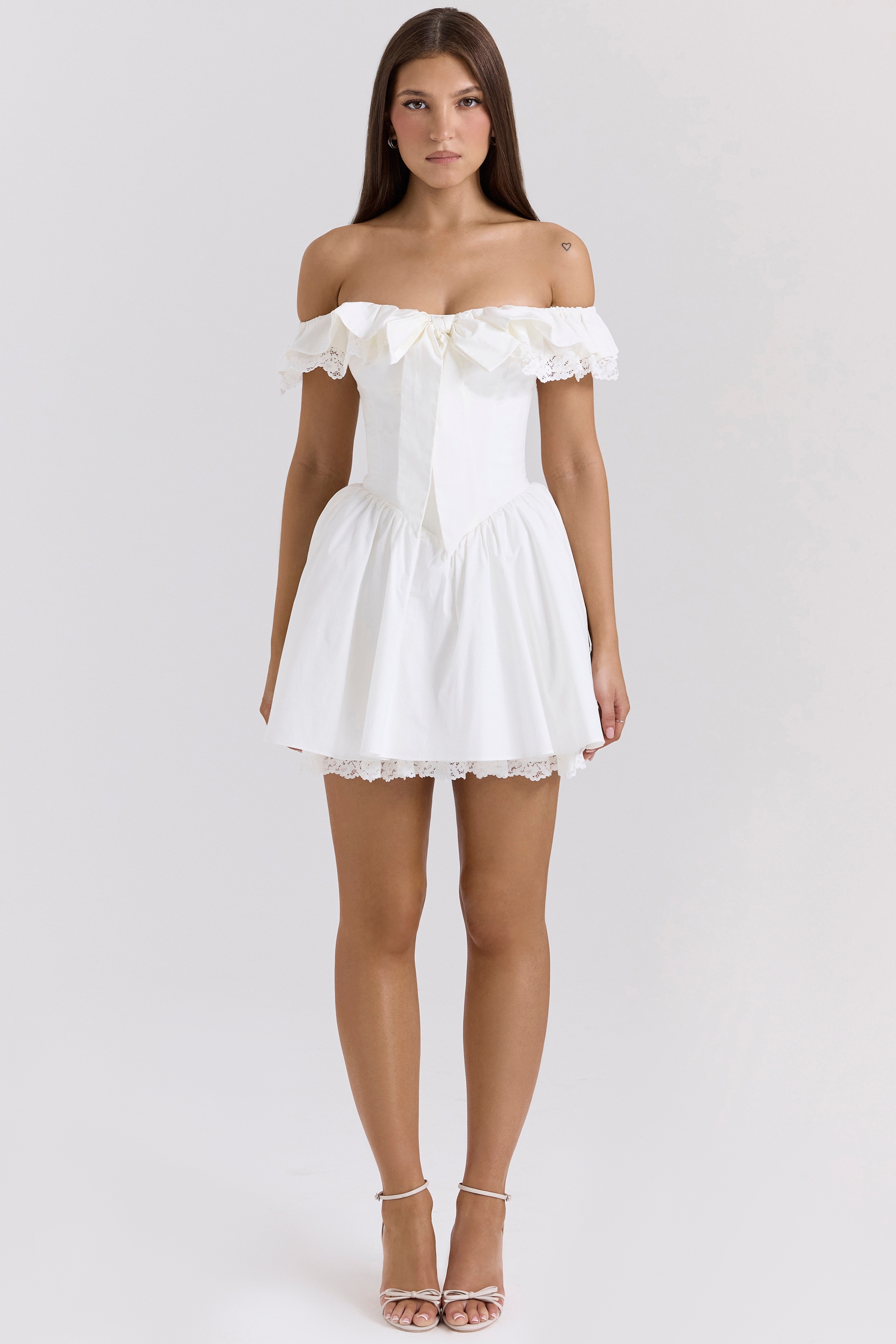 White Cotton Off Shoulder Corset Mini Dress - TREBLEV