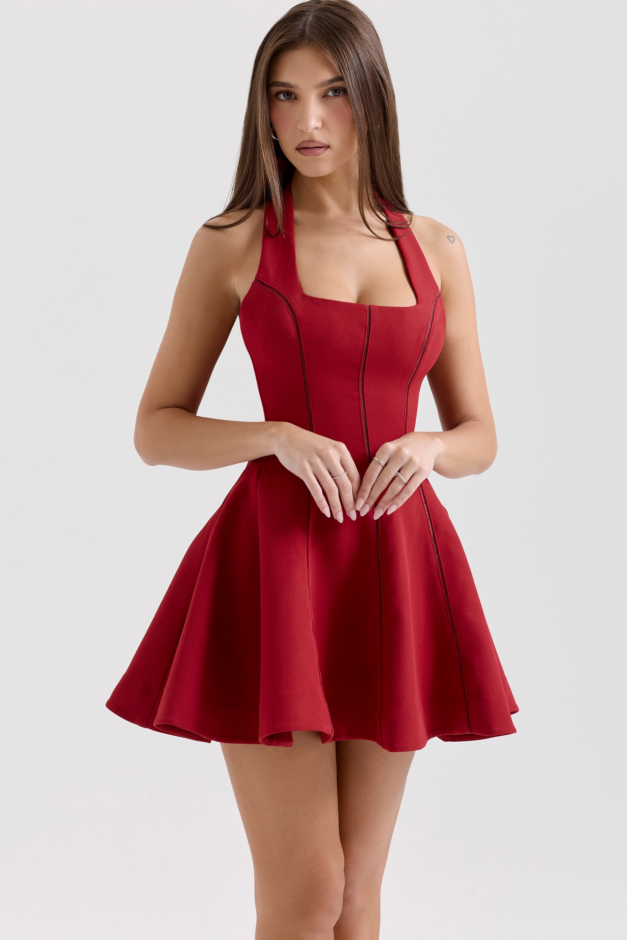 Red Halter Neck Bow Mini Dress - TREBLEV