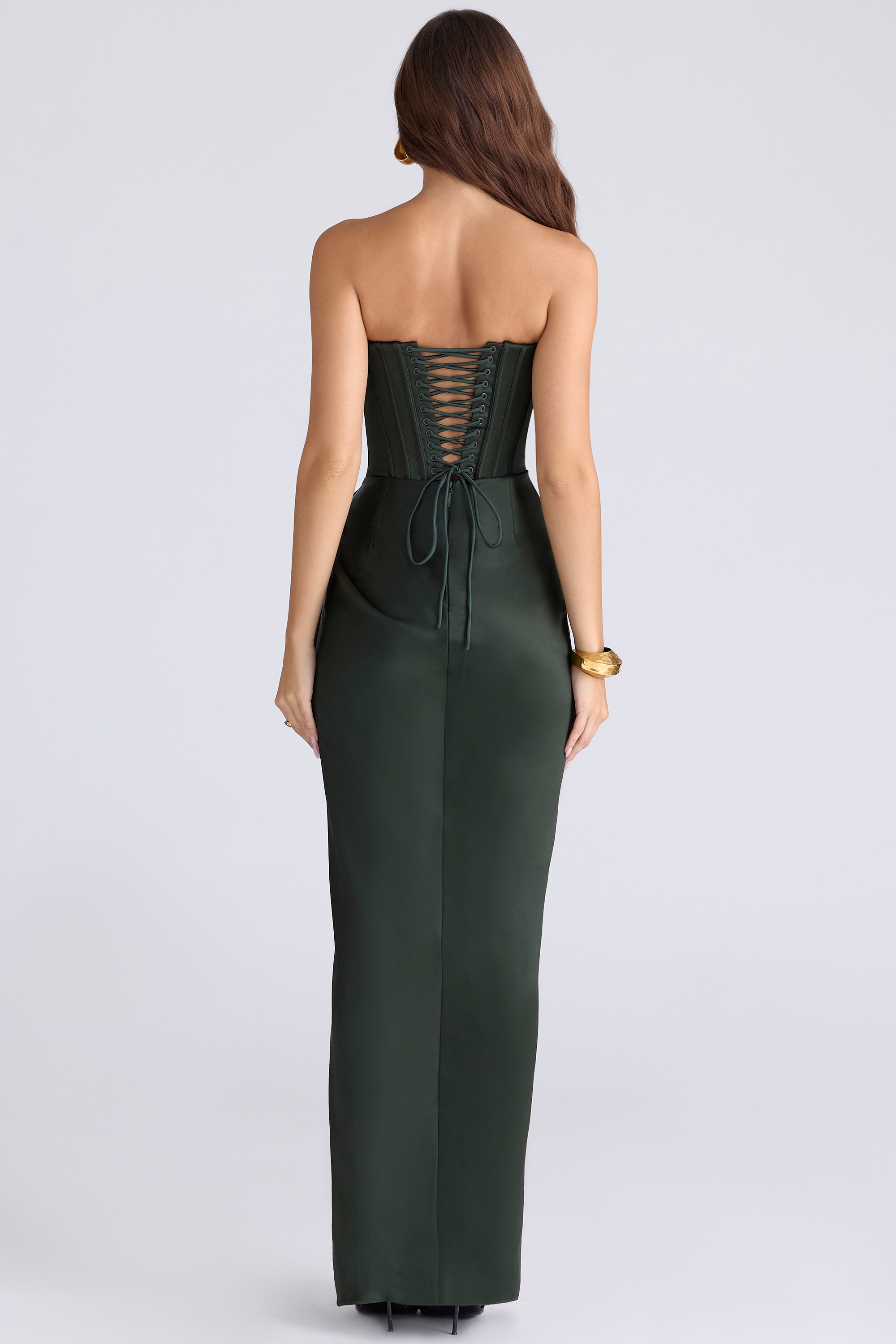 Emerald Satin Strapless Maxi Dress - TREBLEV