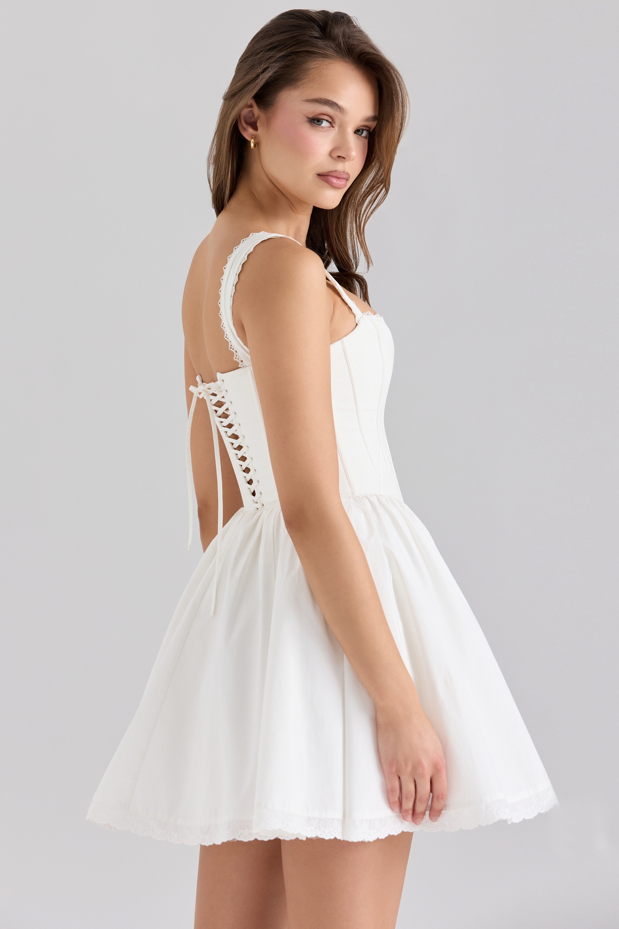 White Stretch Cotton Corset Mini Dress - TREBLEV