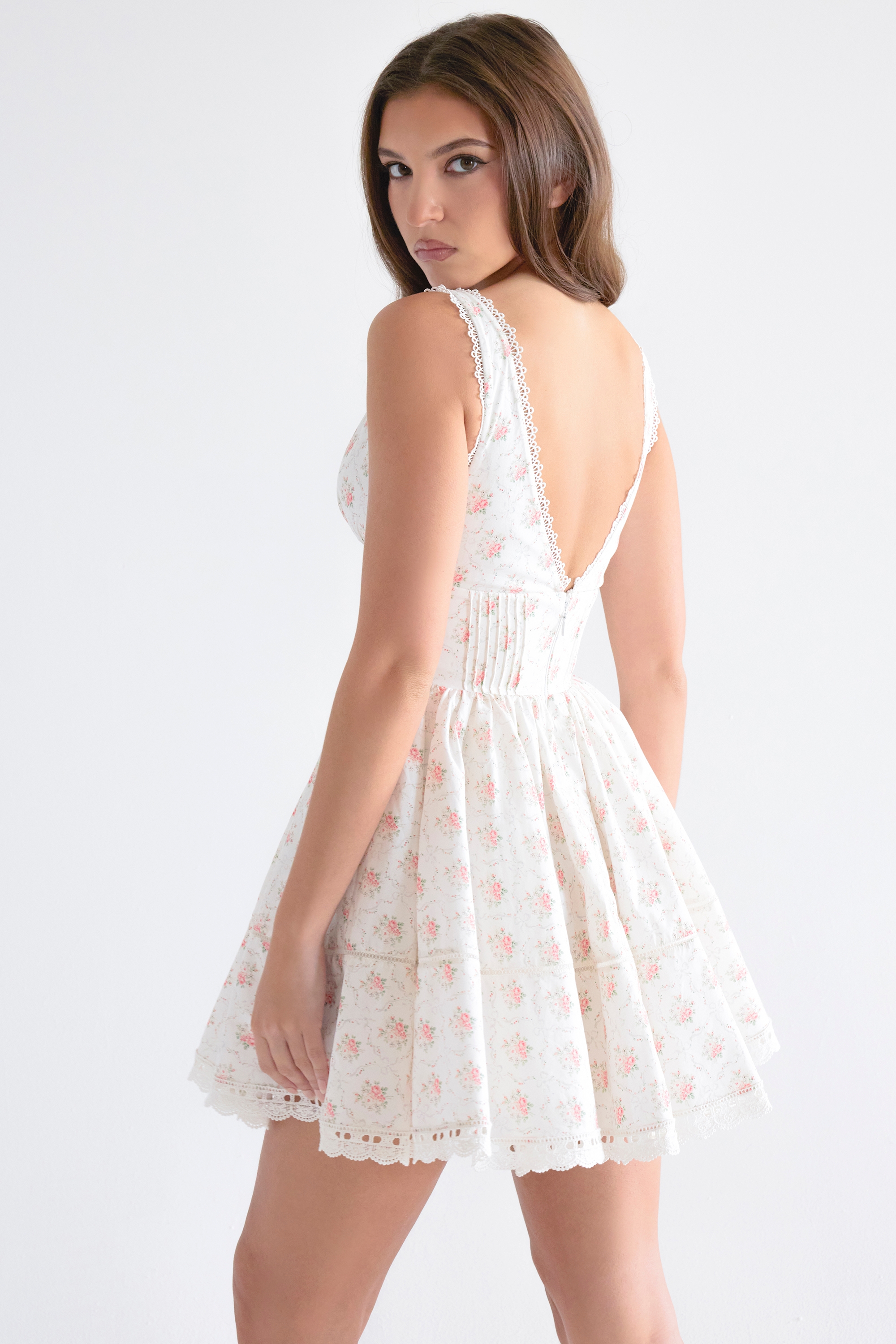 Rose Print Mini Dress - TREBLEV