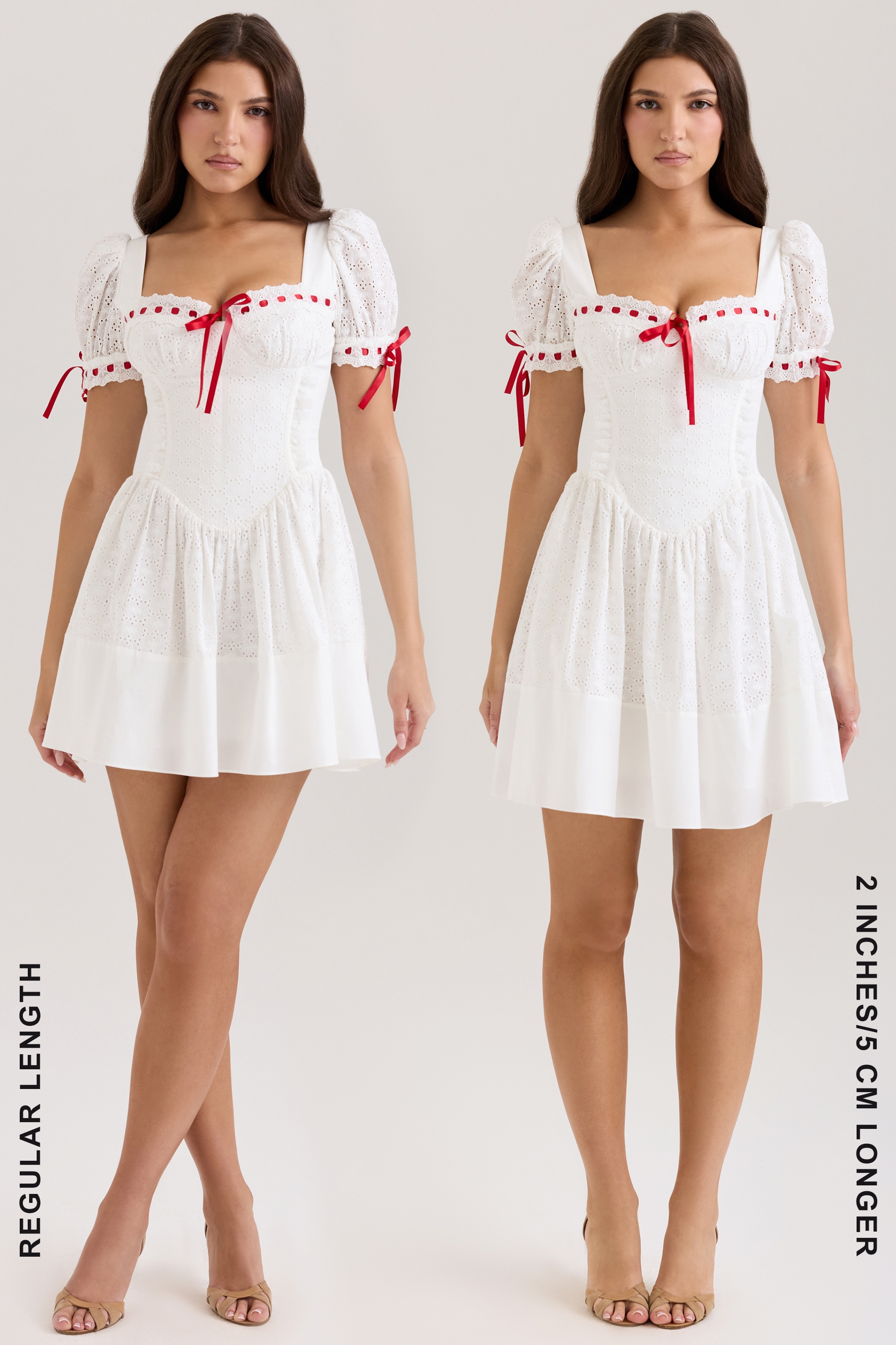 White Broderie Anglaise Puff Sleeve Mini Dress - TREBLEV