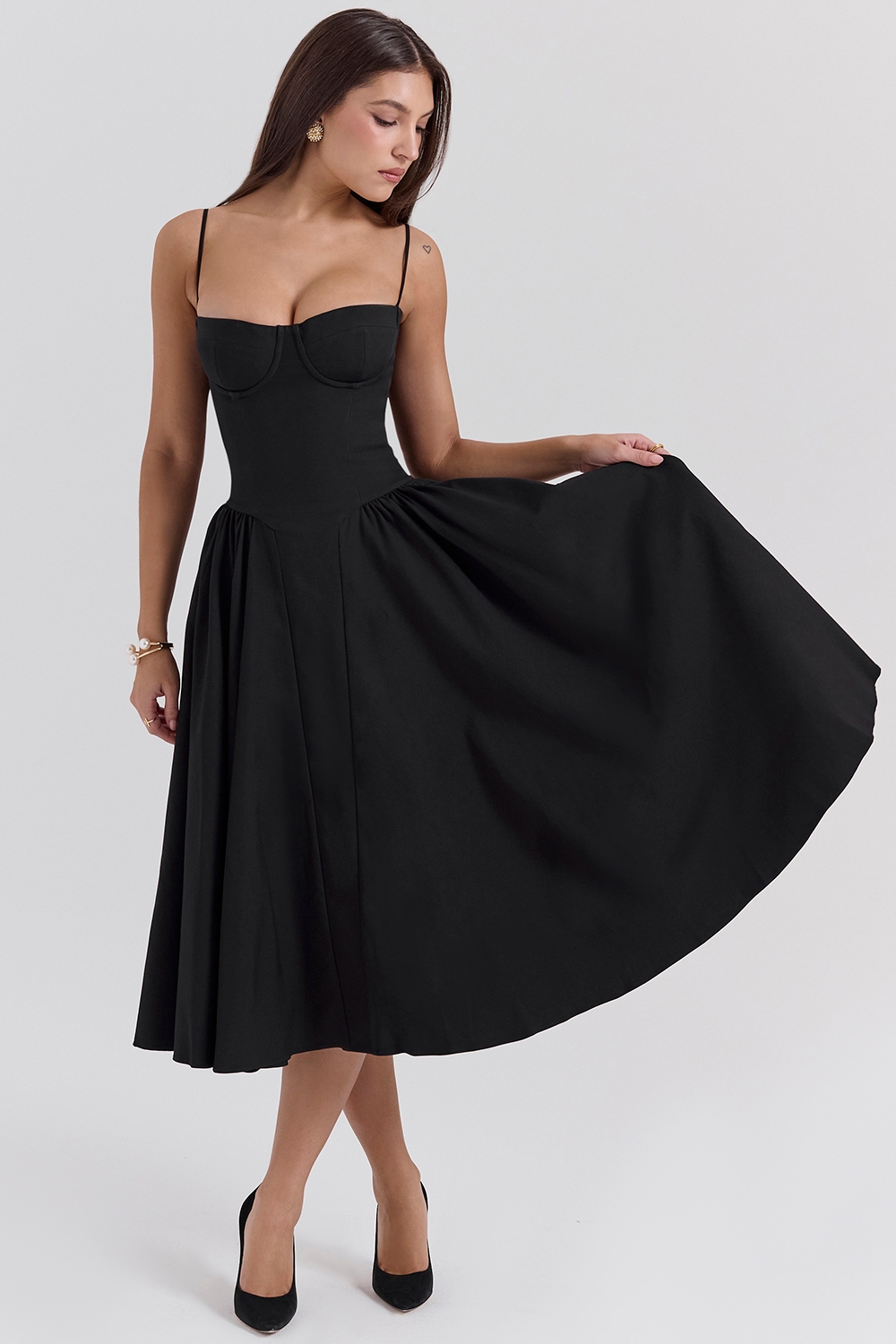 Black Corset Midi Dress - TREBLEV