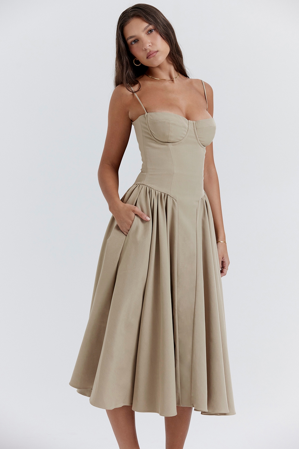 Taupe Corset Sundress - TREBLEV