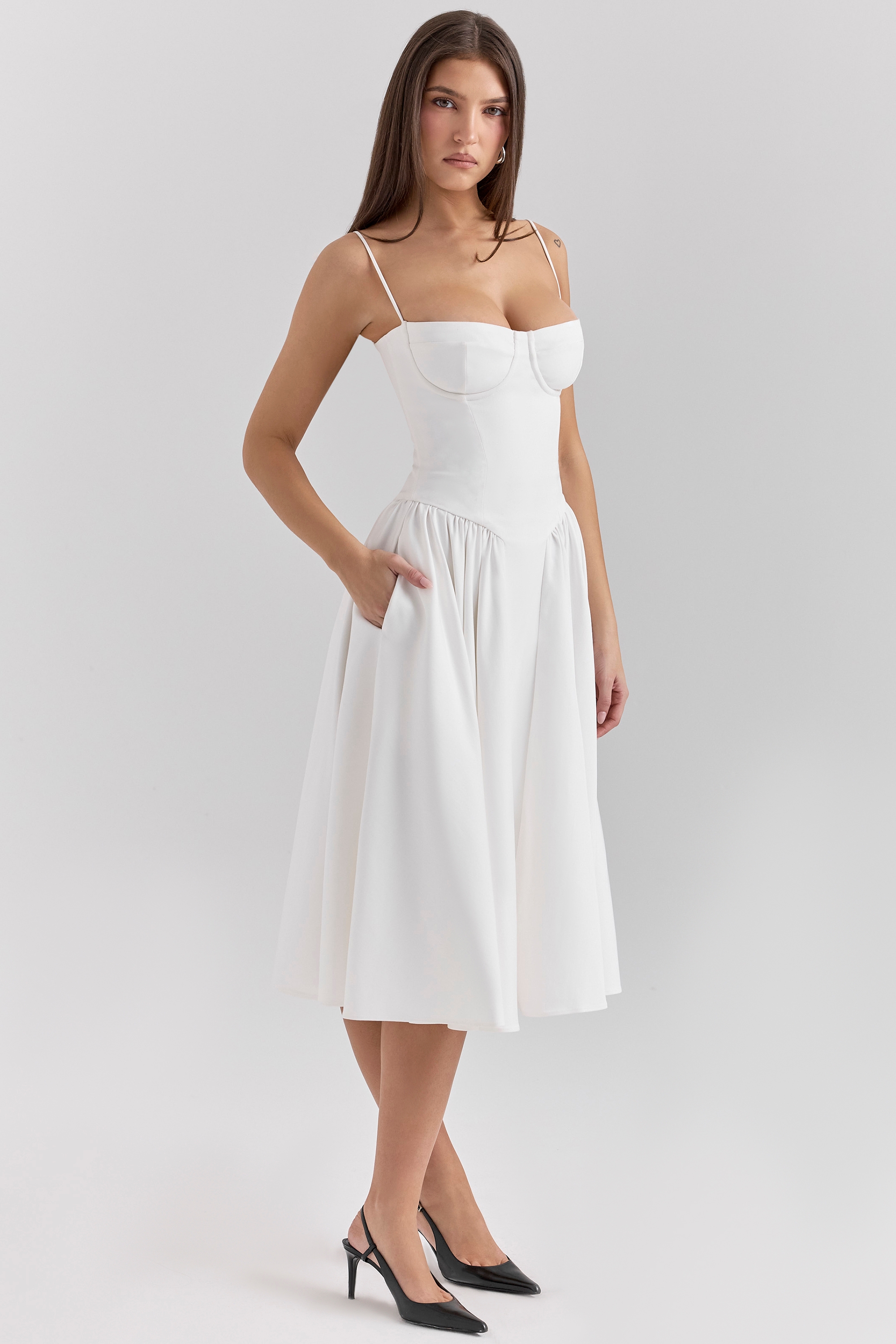 White Corset Midi Dress - TREBLEV