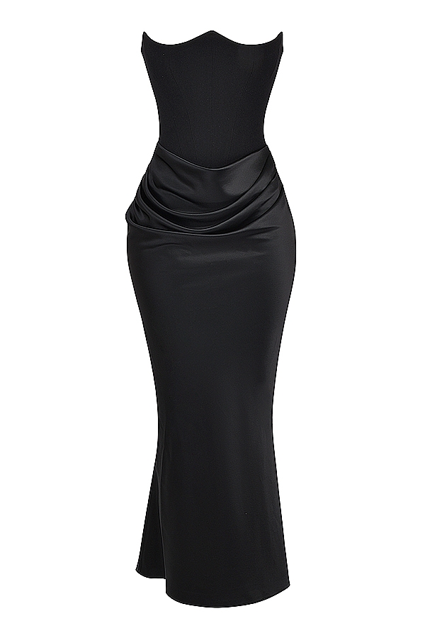 Black Strapless Corset Dress - TREBLEV
