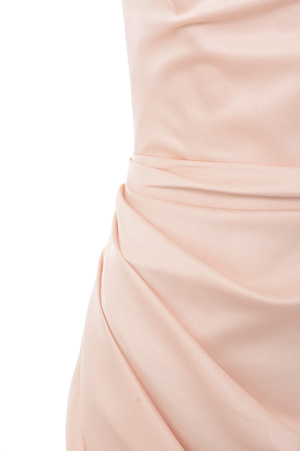 Champagne Satin Strapless Gown - TREBLEV