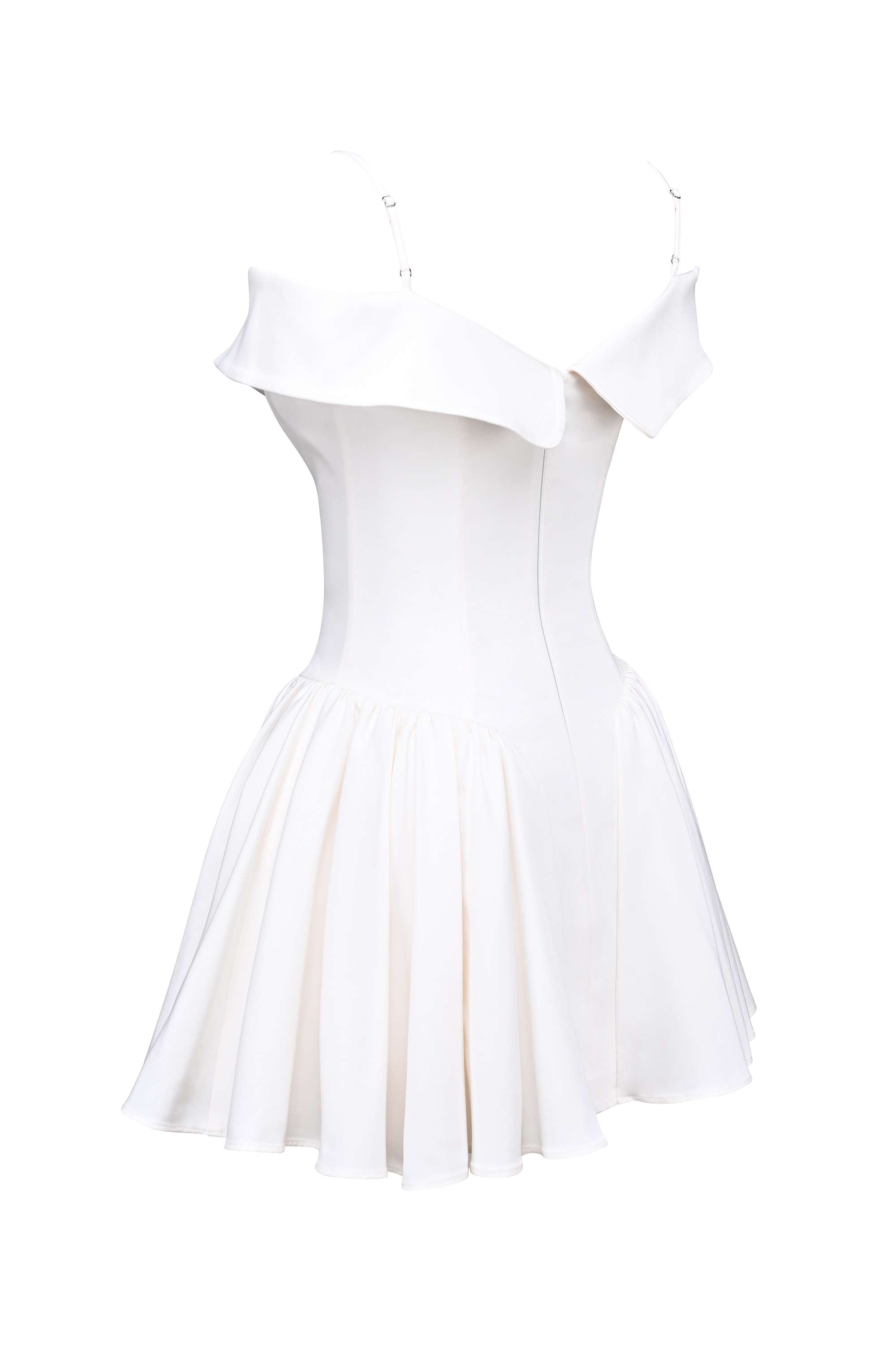 White Twill Off Shoulder Mini Dress - TREBLEV