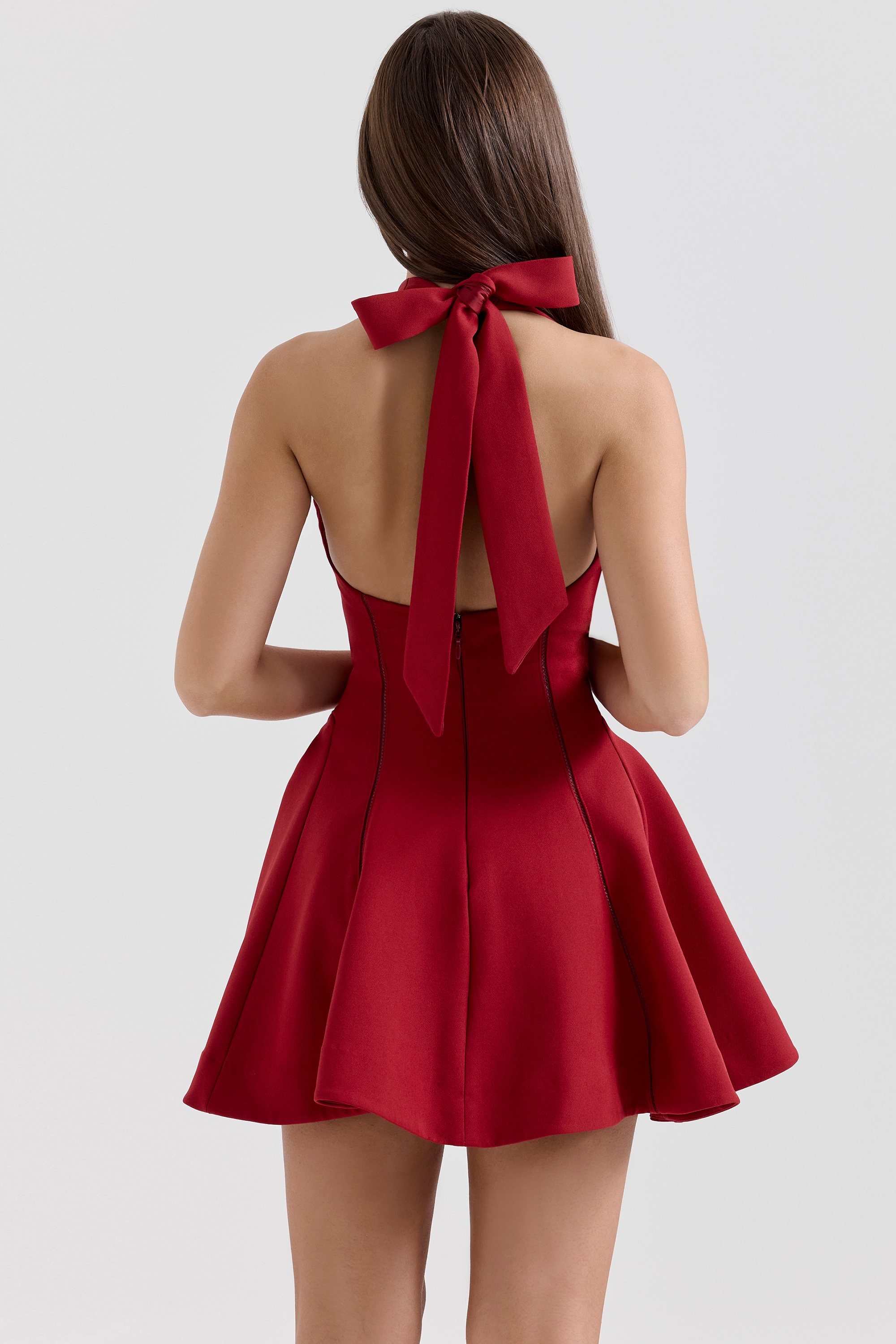 Red Halter Neck Bow Mini Dress - TREBLEV